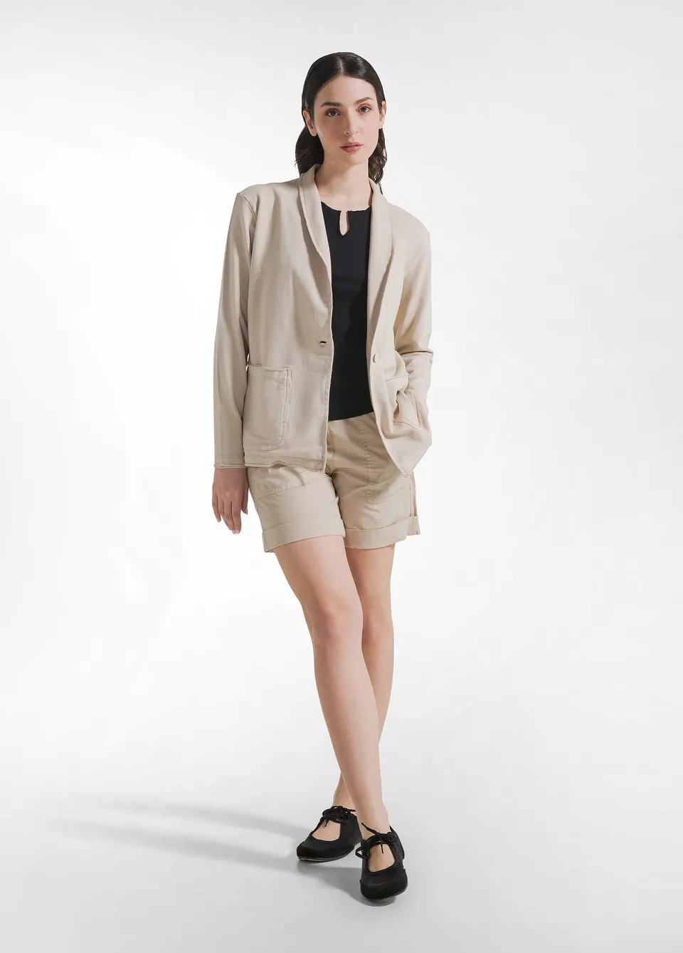deha-bermuda-in-popline-con-coulisse-beige image 1