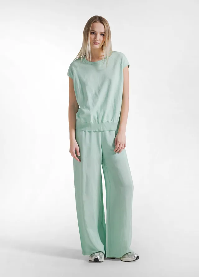 deha-pantaloni-palazzo-in-satin-di-viscosa-verde image 1