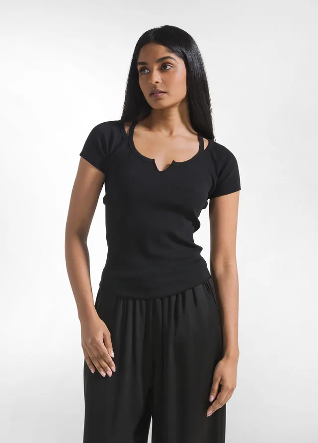 deha-t-shirt-aderente-in-costina-nero-cotone-biologico image 1