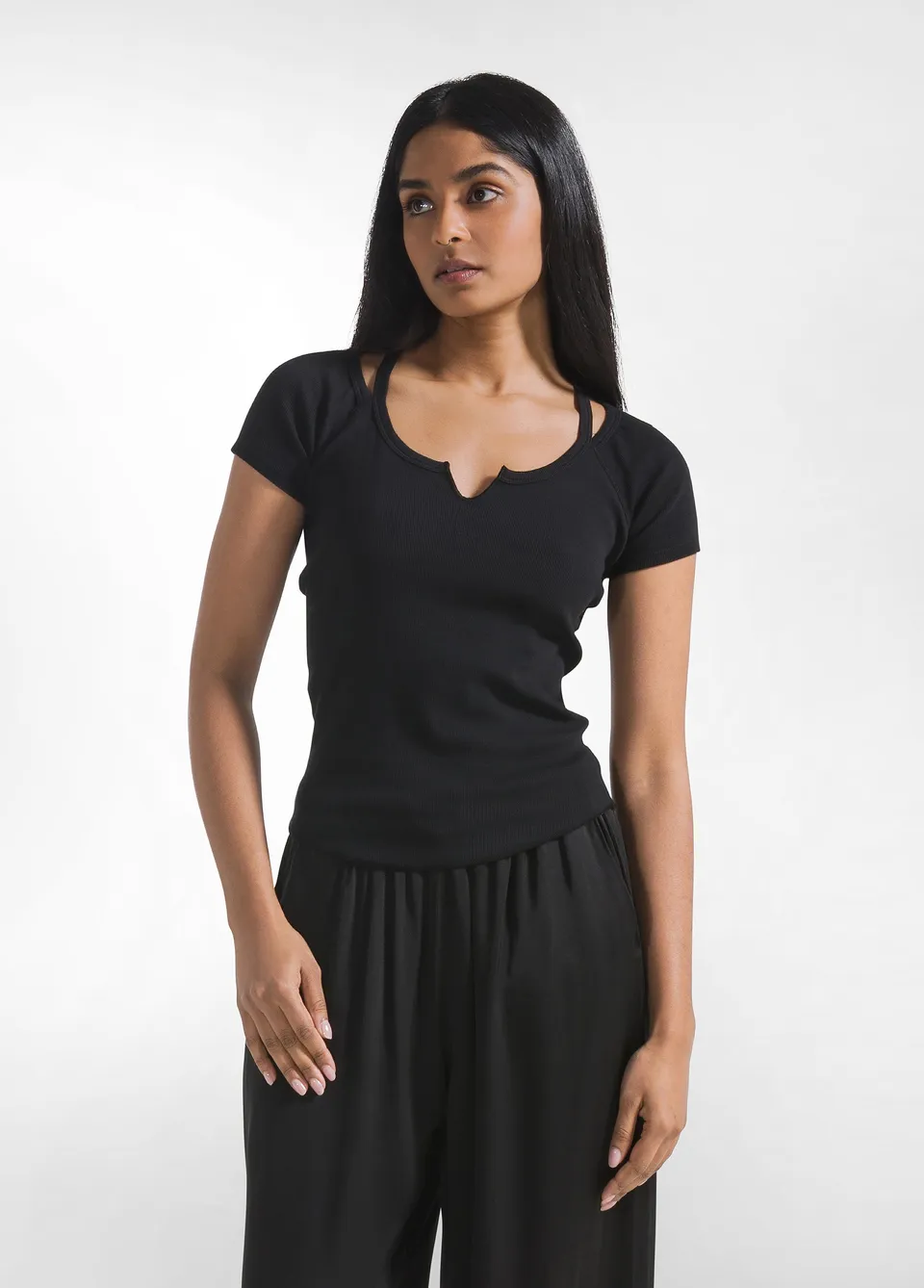 deha-t-shirt-aderente-in-costina-nero-cotone-biologico image 1