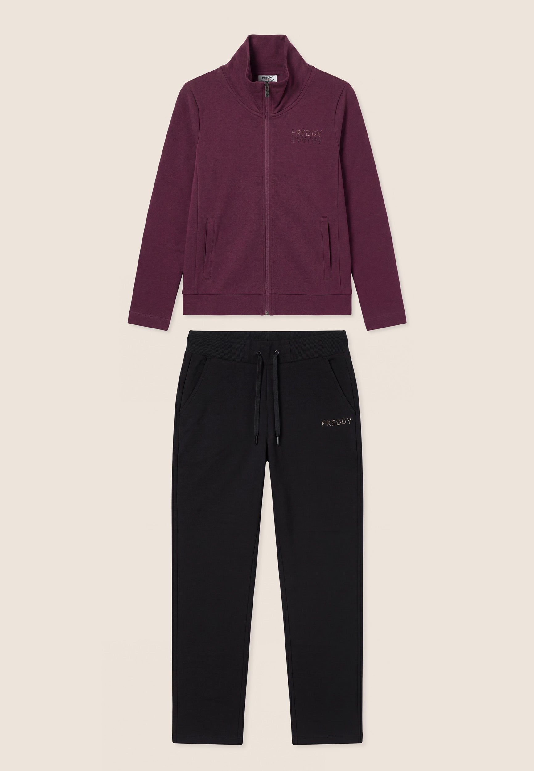 freddy-tuta-sportiva-donna-zip-collo-alto-dettagli-strass image 1