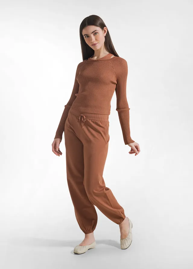 deha-pantalone-jogger-a-maglia-di-rayon-marrone-pantaloni-comfort-donna image 1