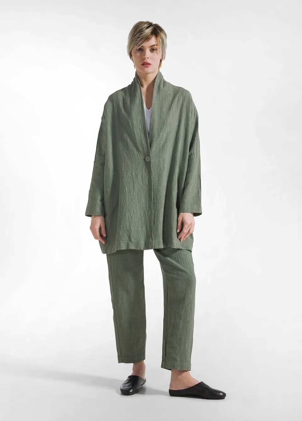 deha-soprabito-oversize-in-tweed-di-cotone-verde image 1