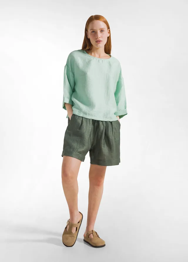 deha-shorts-in-lino-lucido-verde-vita-elastica image 1