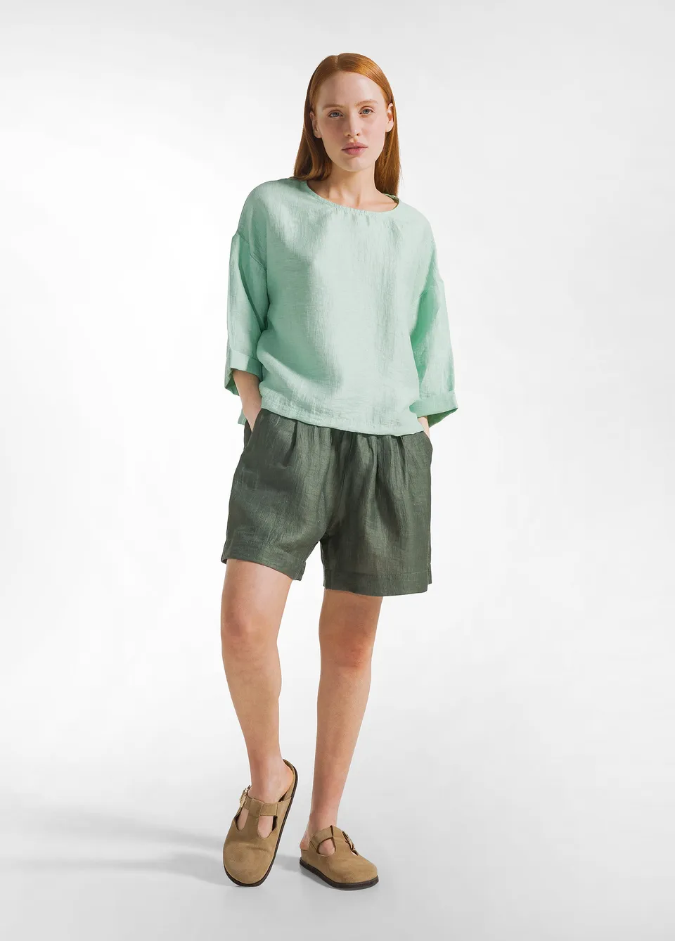 deha-shorts-in-lino-lucido-verde-vita-elastica image 1