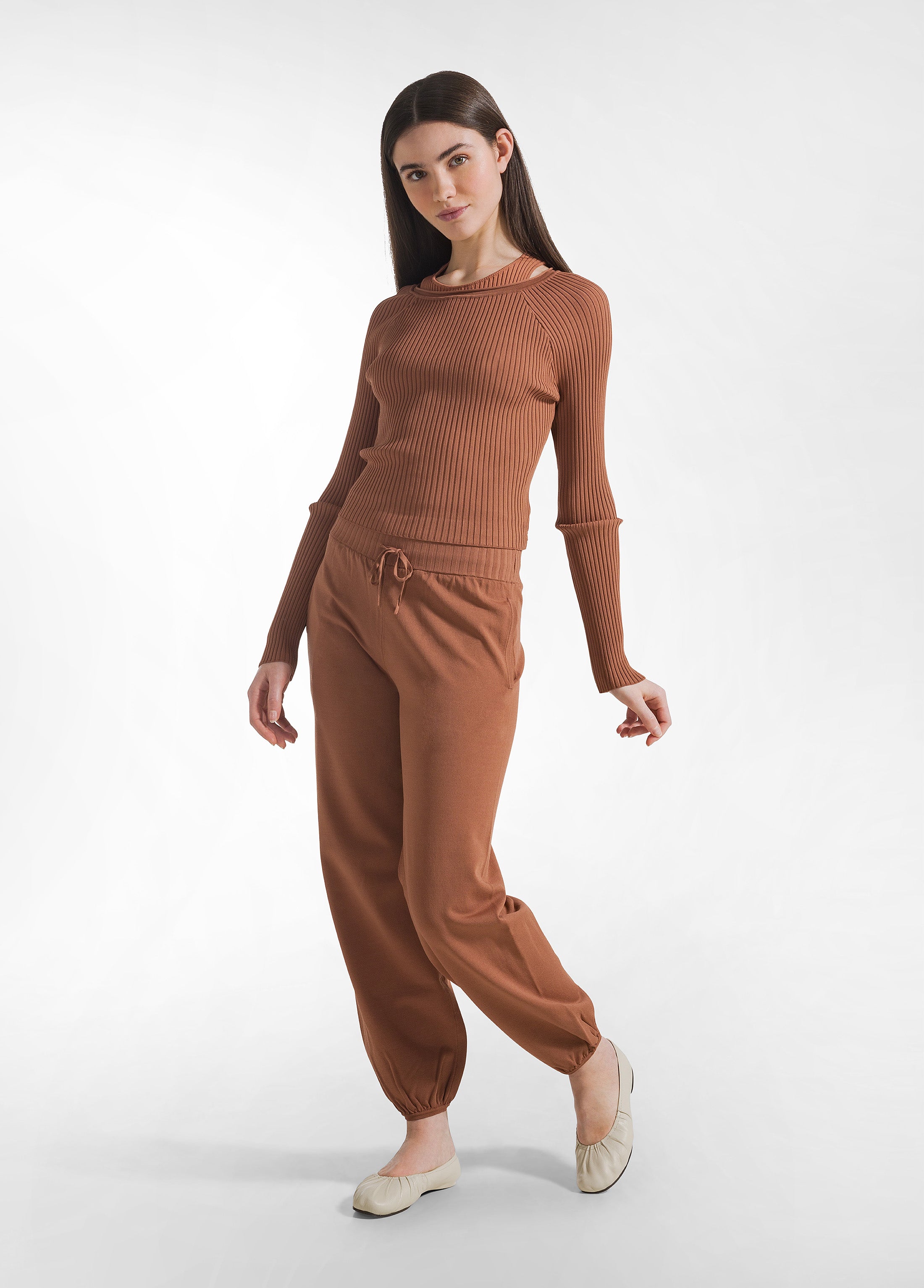 deha-pantalone-jogger-a-maglia-di-rayon-marrone-pantaloni-comfort-donna image 1