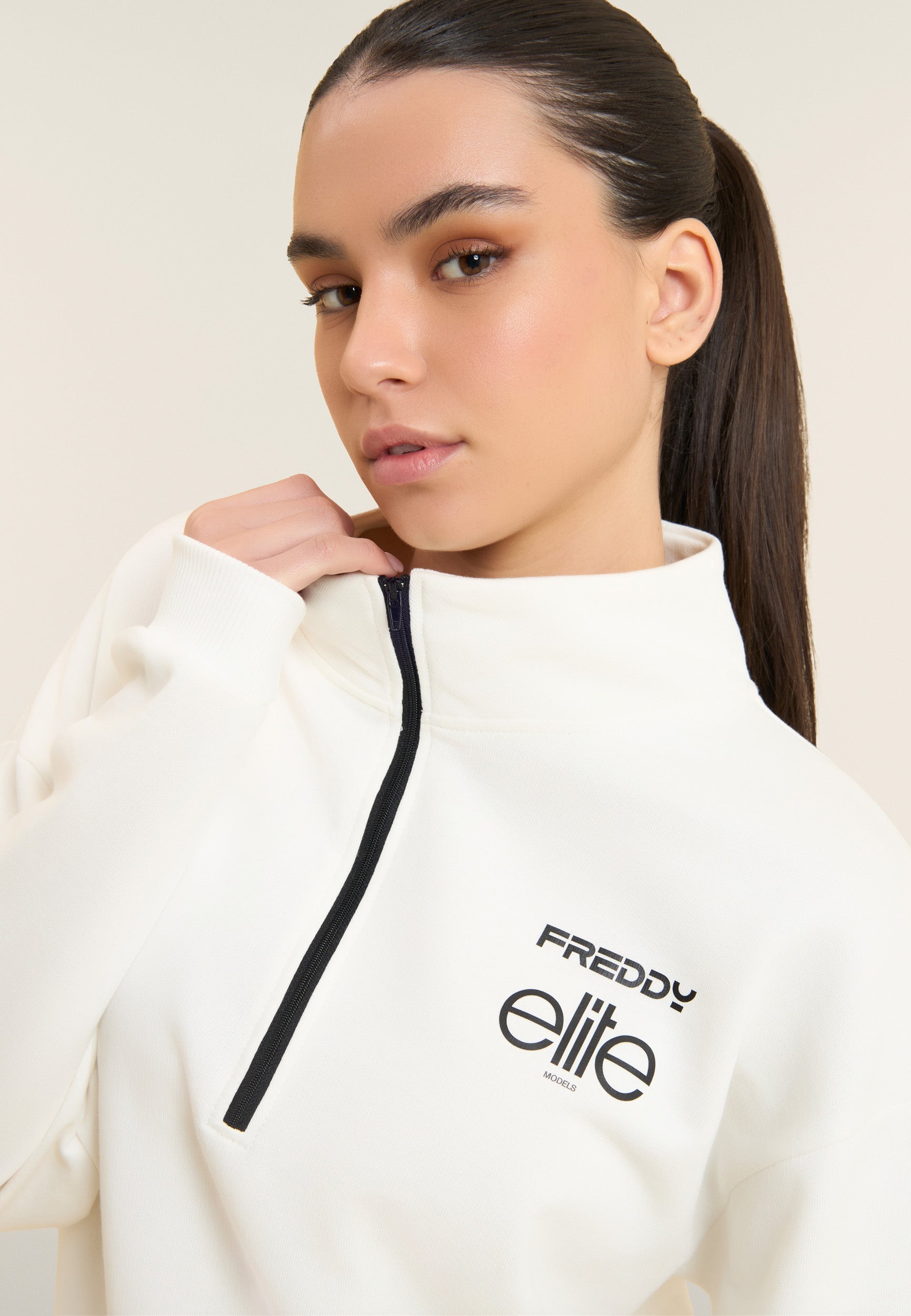 freddy-x-elite-felpa-comfort-fit-donna-in-cotone-con-mezza-zip image 4