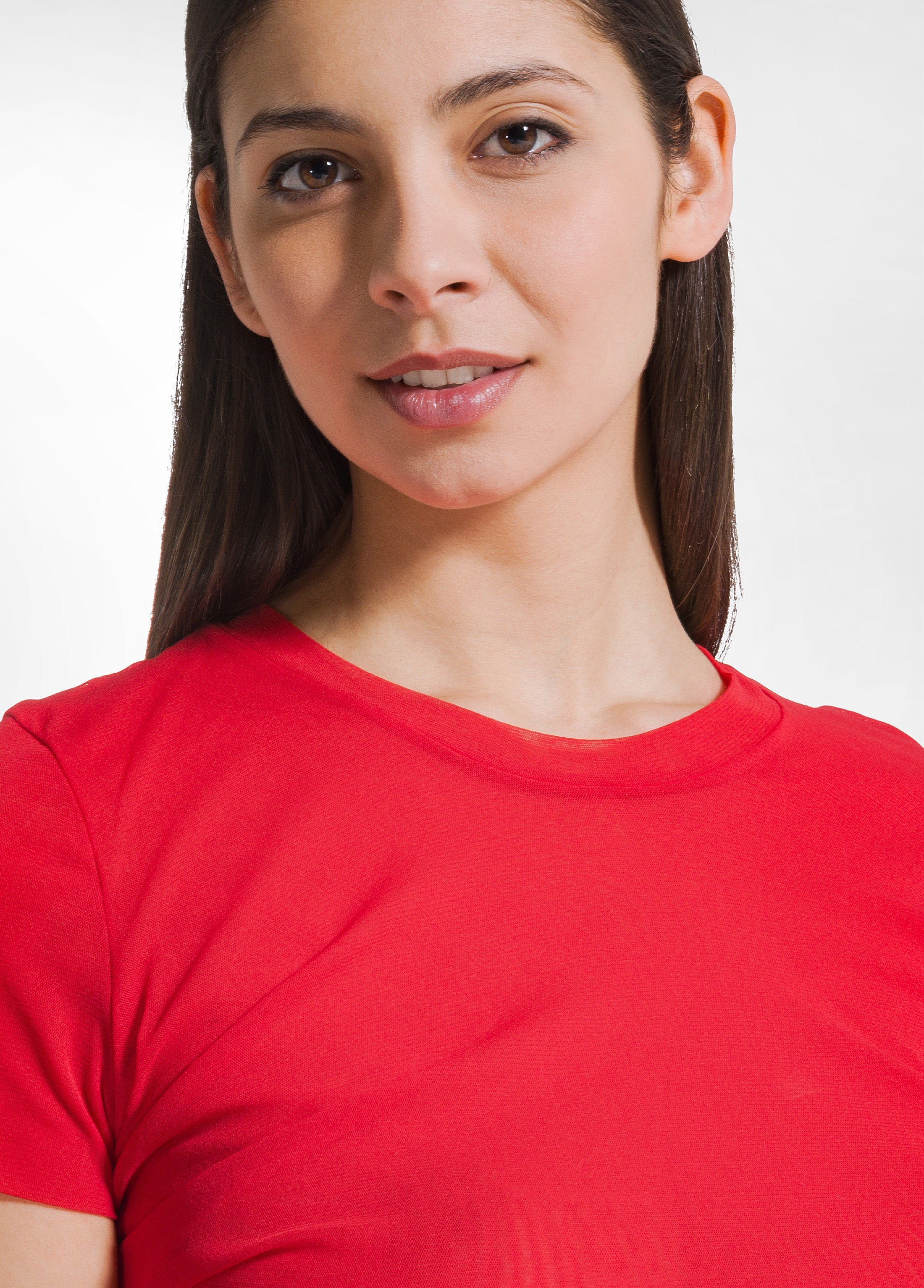 deha-d42760-t-shirt-plissettata-in-doppio-strato-di-tulle-rosso image 3