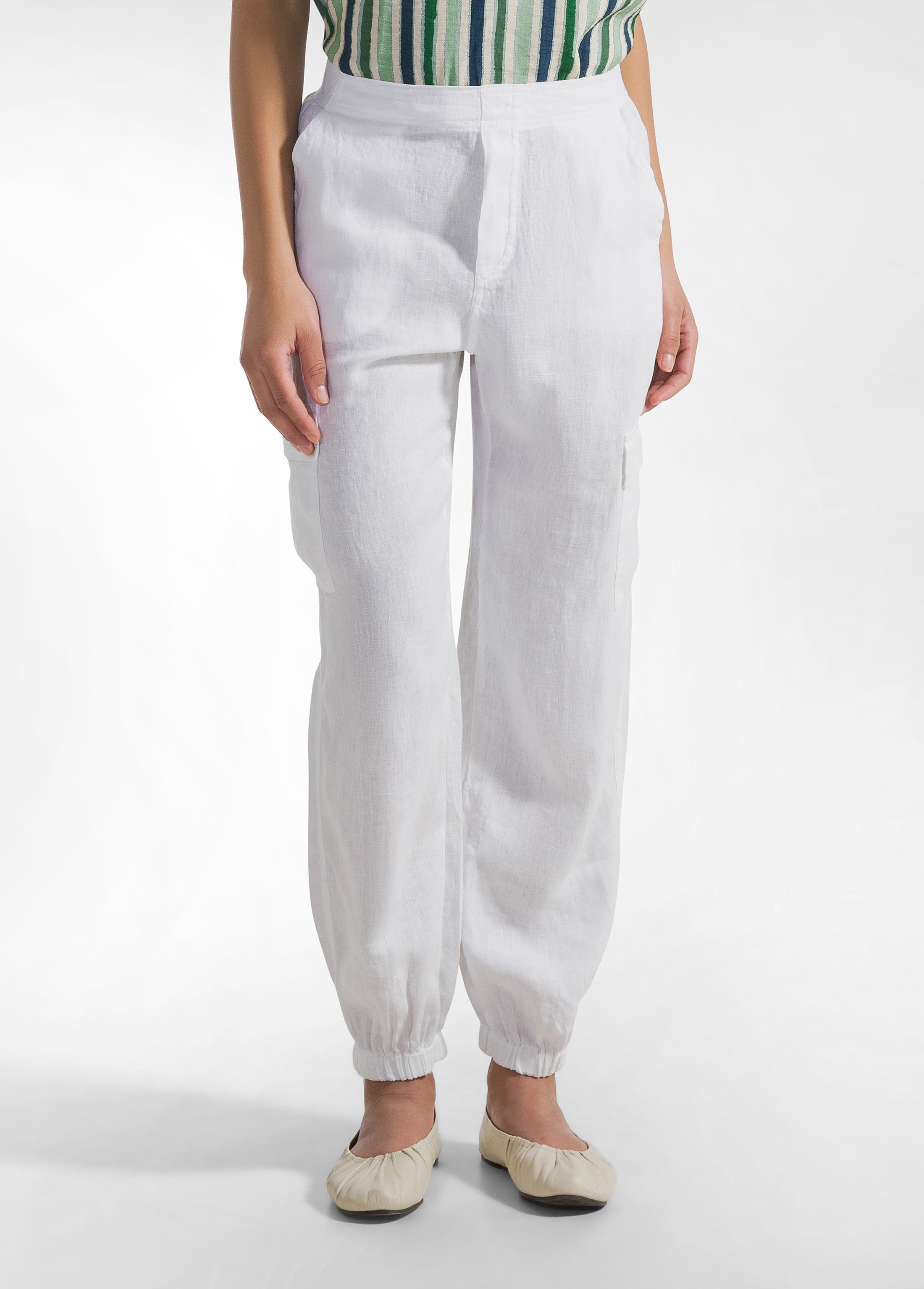 deha-pantalone-cargo-in-lino-bianco-con-elastico image 2