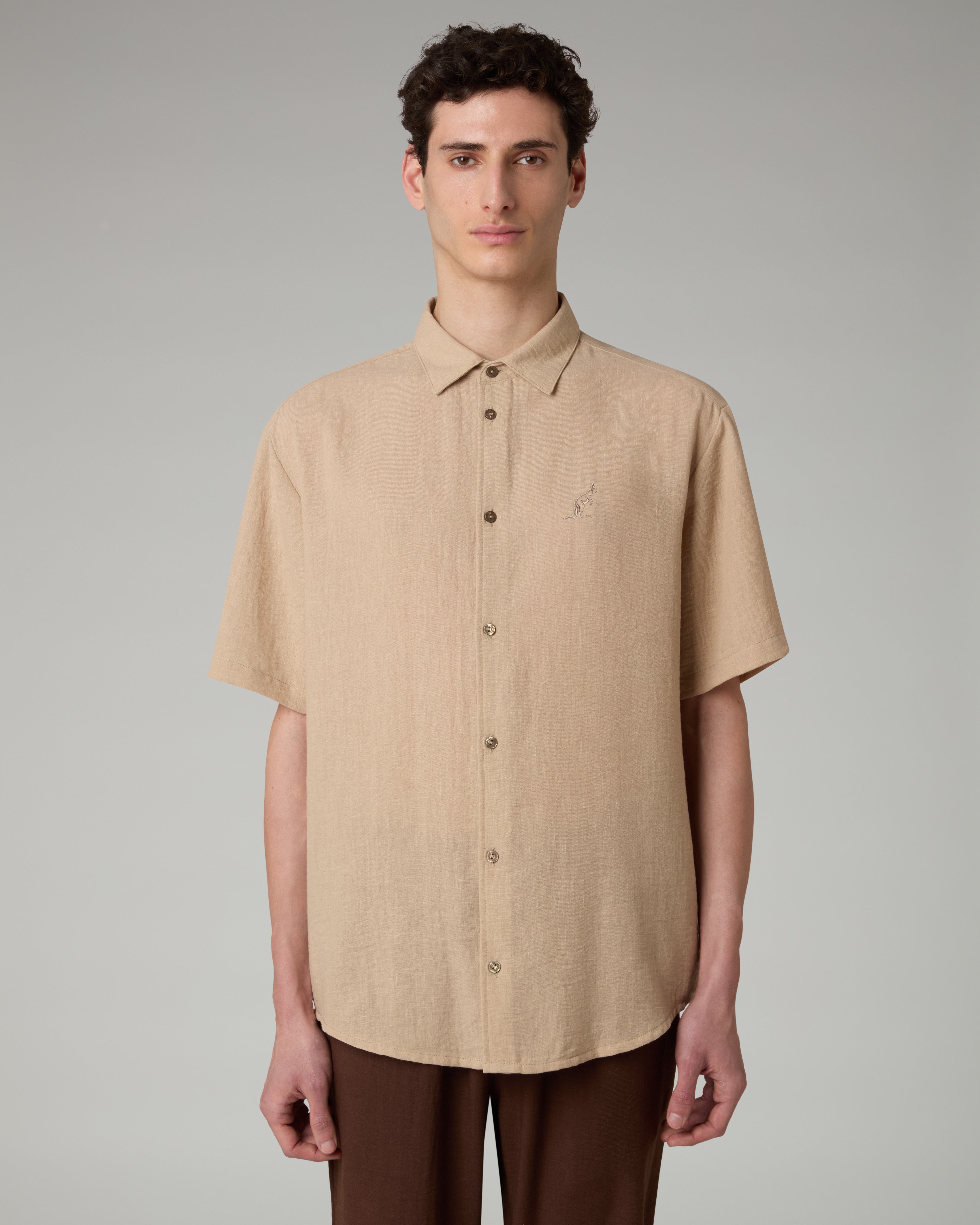 australian-doric-shirt-camicia-canvas-manica-corta-kaki-made-in-italy image 1