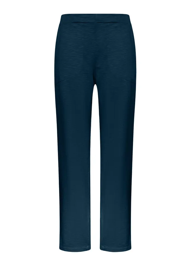 deha-pantaloni-dritti-in-cotone-fiammato-blu-pantaloni-leisurewear image 1