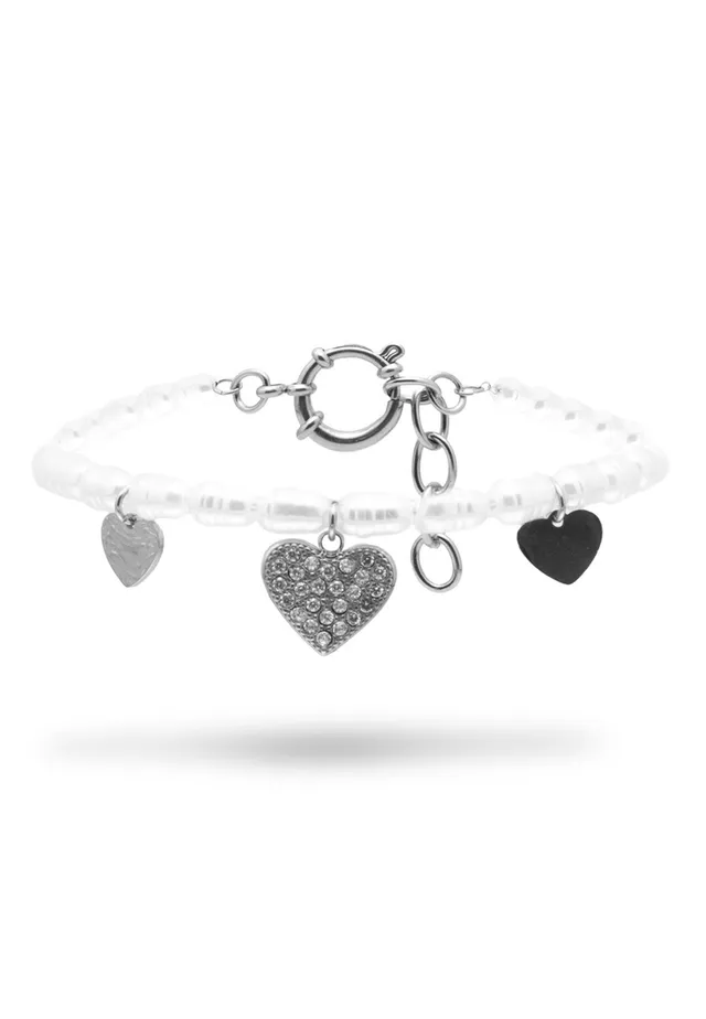 freddy-bracciale-acciaio-argentato-con-catena-di-cuori-e-perle image 1