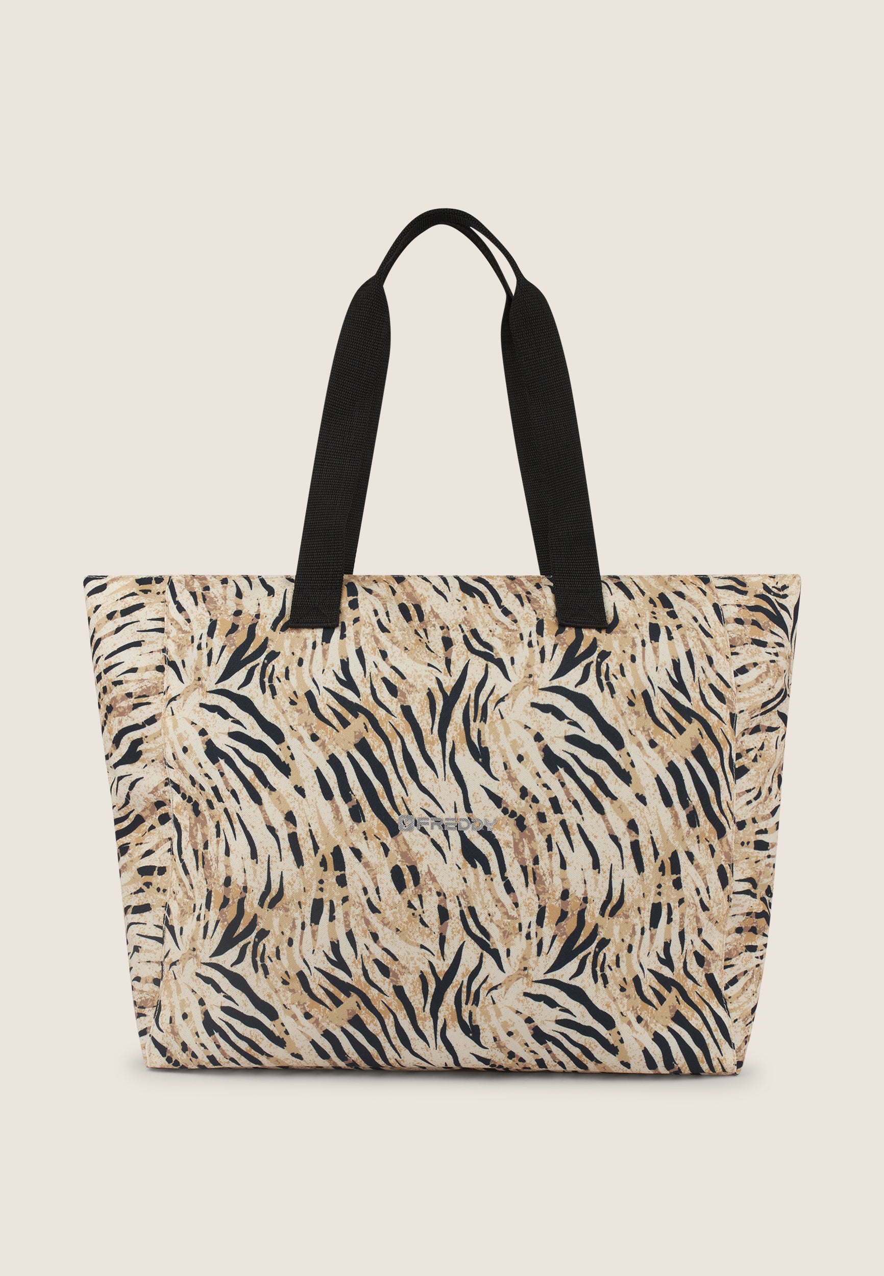 freddy-borsa-shopper-canvas-animalier-con-zip-38x14x35-cm image 1