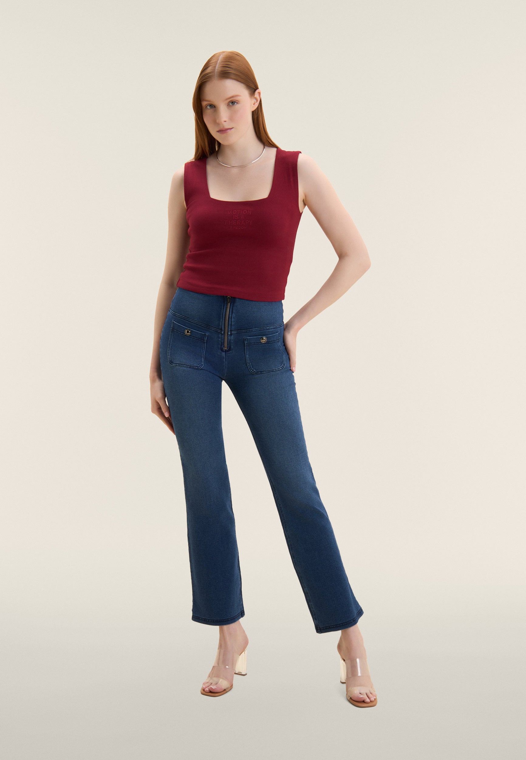 freddy-wr-up-pantaloni-bootcut-vita-alta-in-denim-satinato image 3