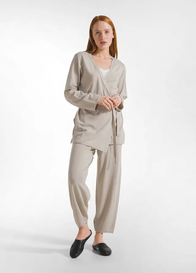 deha-d22196-pantalone-in-maglia-lino-e-cotone-beige image 1
