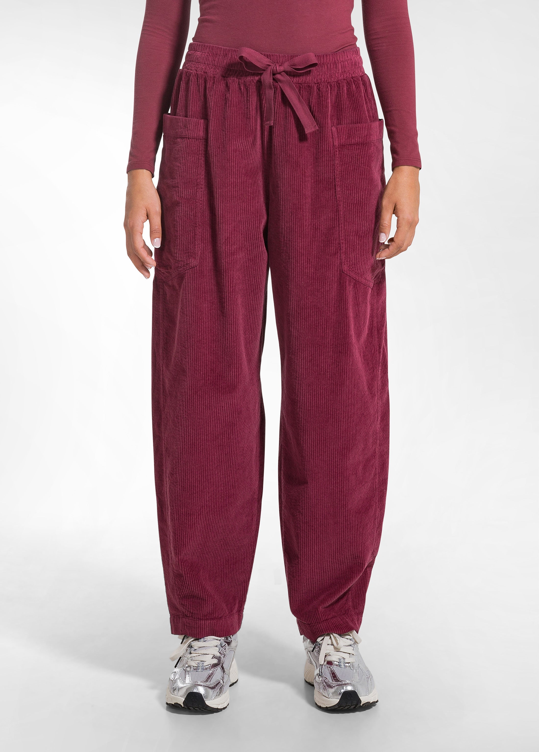deha-pantalone-balloon-in-velluto-mille-righe-rosso image 2