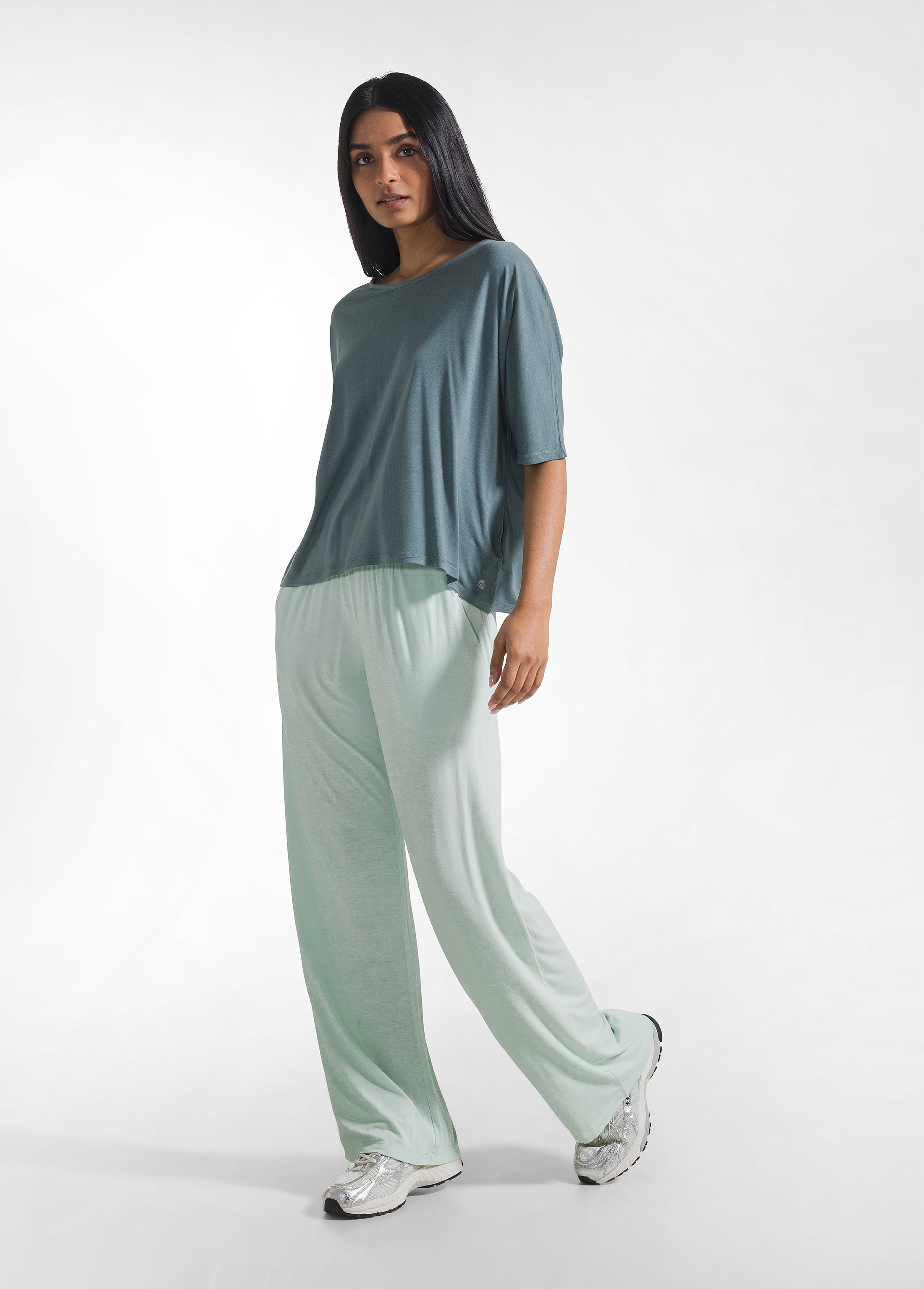 deha-pantalone-dritto-in-viscosa-stretch-verde-pantalone-donna image 1