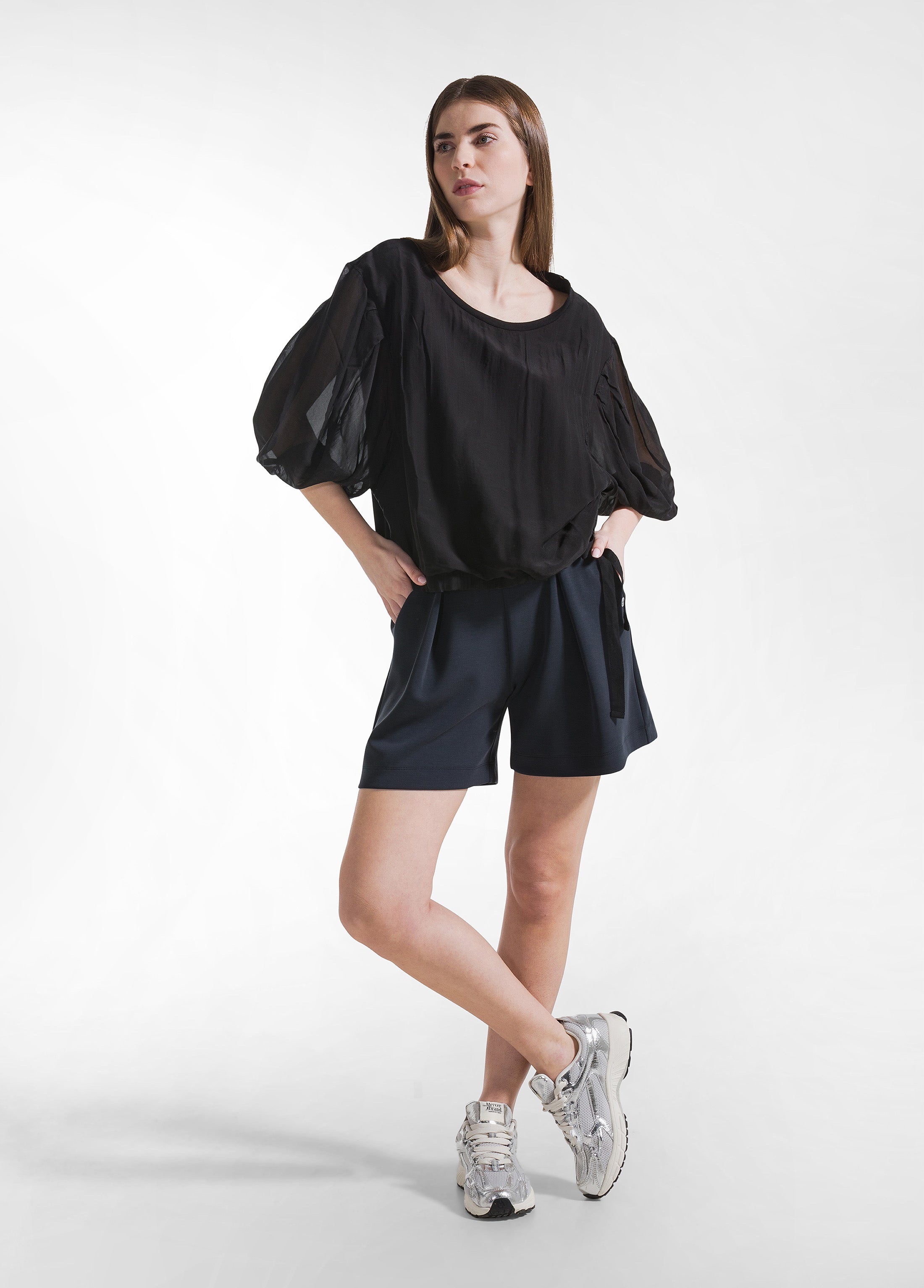 deha-d42491-t-shirt-ampia-cotone-e-seta-nero-strati-sovrapposti image 4