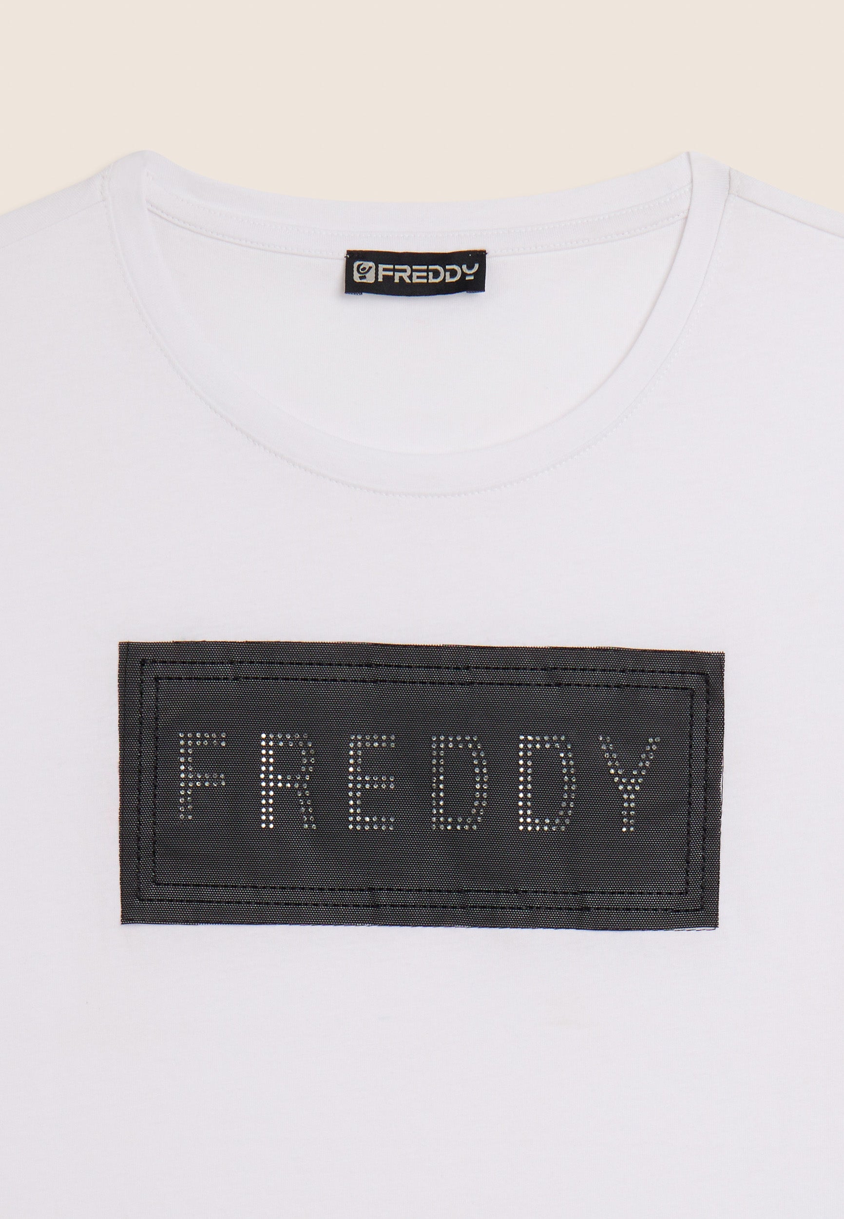 freddy-t-shirt-donna-cotone-supima-con-strass-e-inserto-mesh image 7