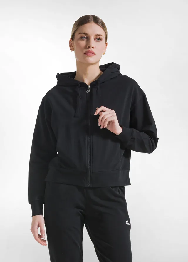 deha-felpa-con-cappuccio-full-zip-in-tessuto-stretch-nero image 1