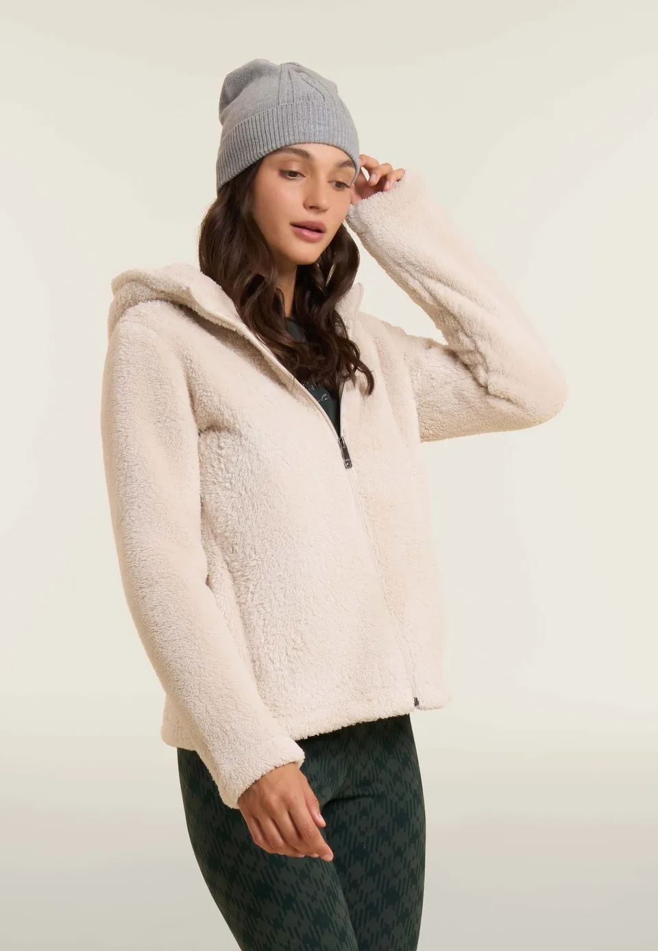 freddy-felpa-donna-in-pile-sherpa-con-cappuccio-e-zip image 1