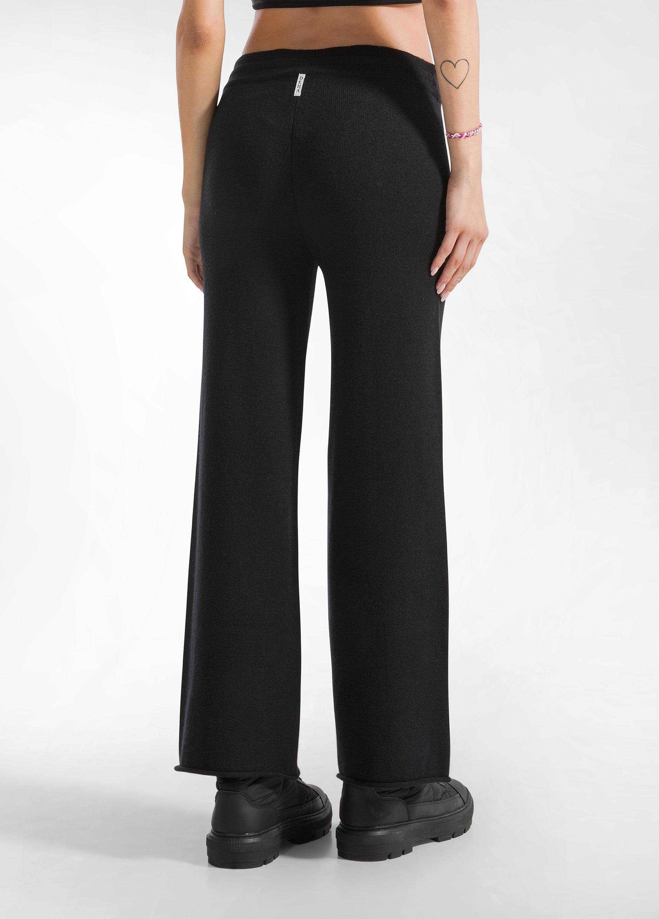 deha-pantalone-gamba-larga-in-maglia-nero-comfort-donna image 3