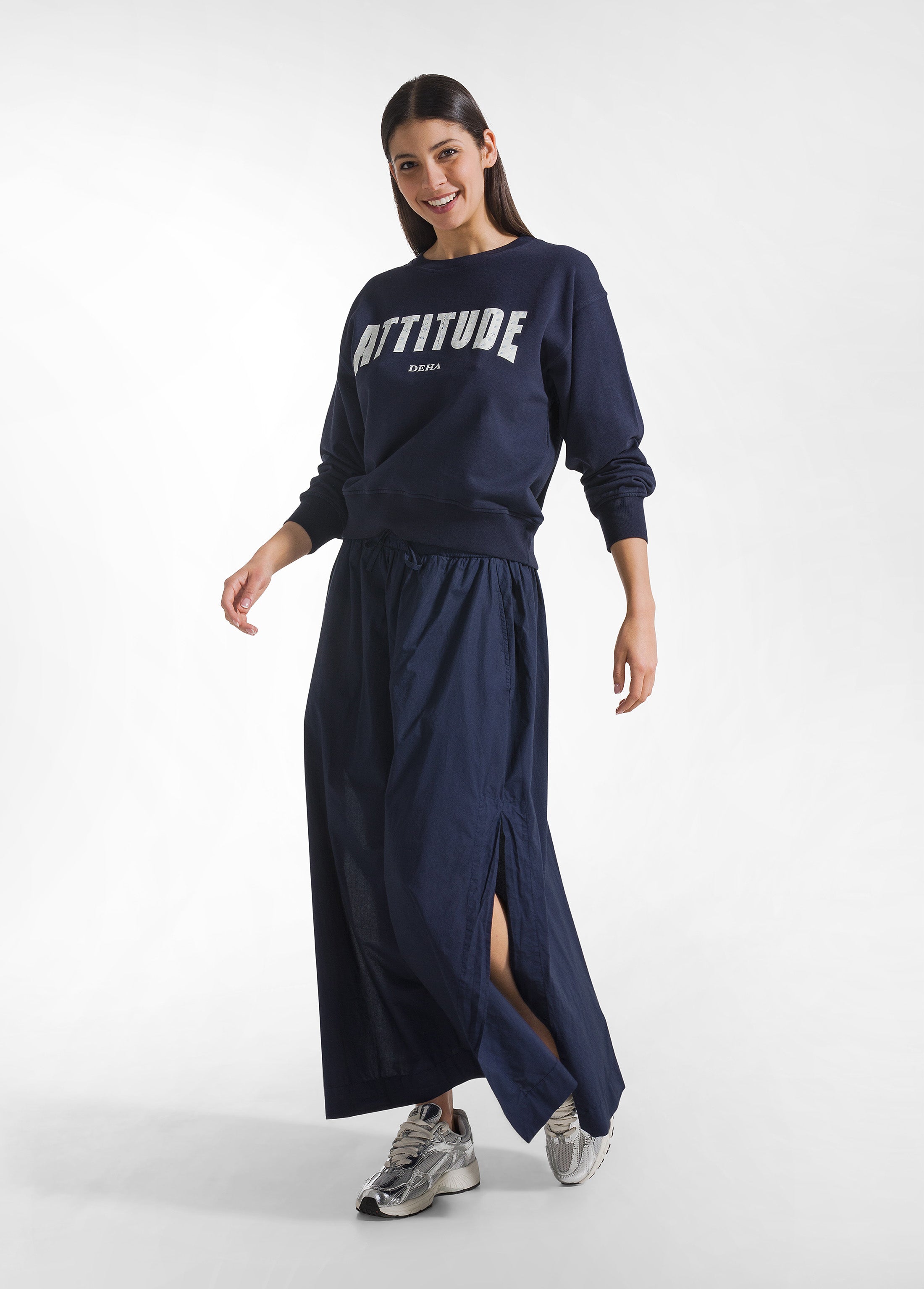 deha-gonna-maxi-popeline-effetto-parachute-d42725-blu-donna image 1
