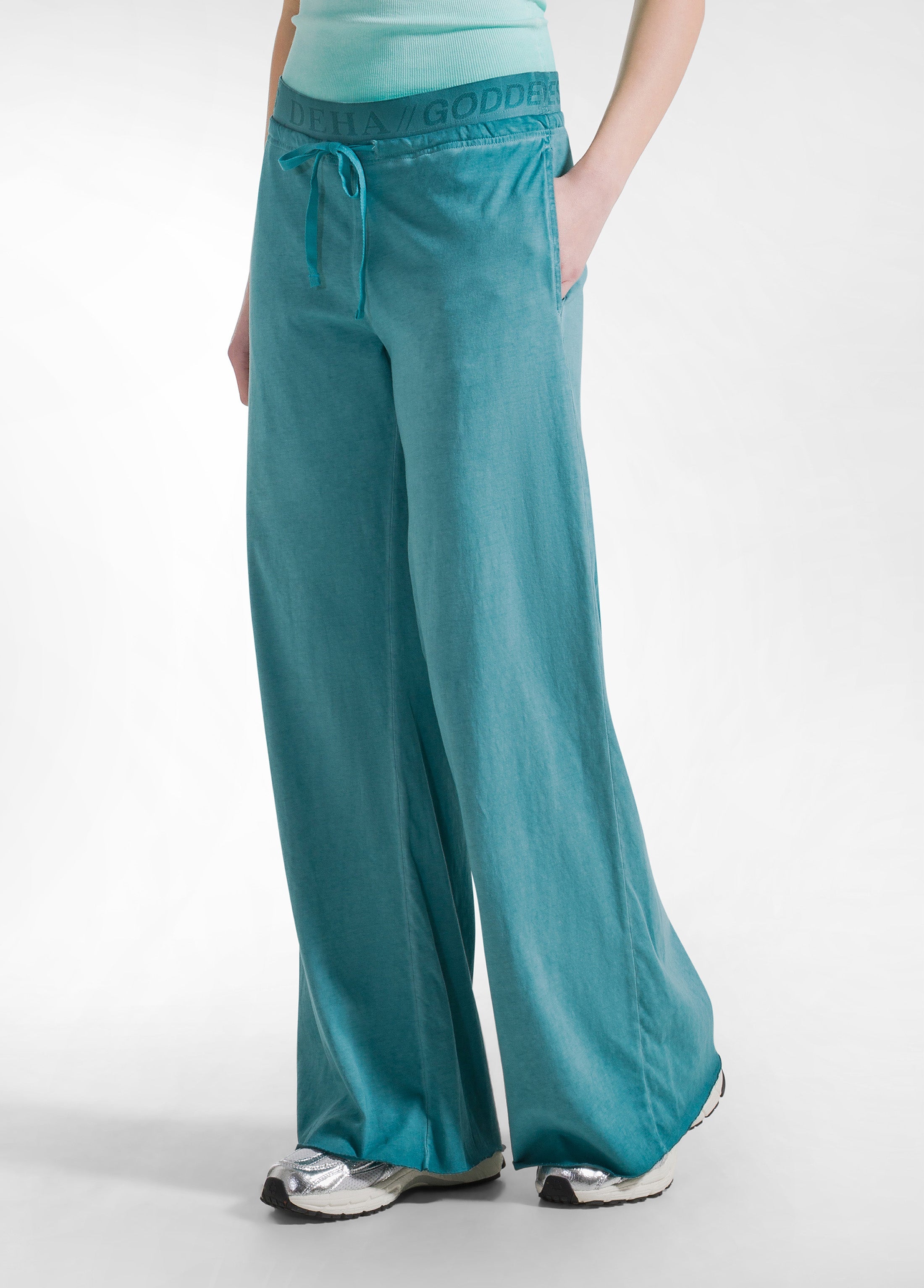 deha-d42106-pantaloni-ampi-effetto-fade-verde-in-jersey-stretch image 2