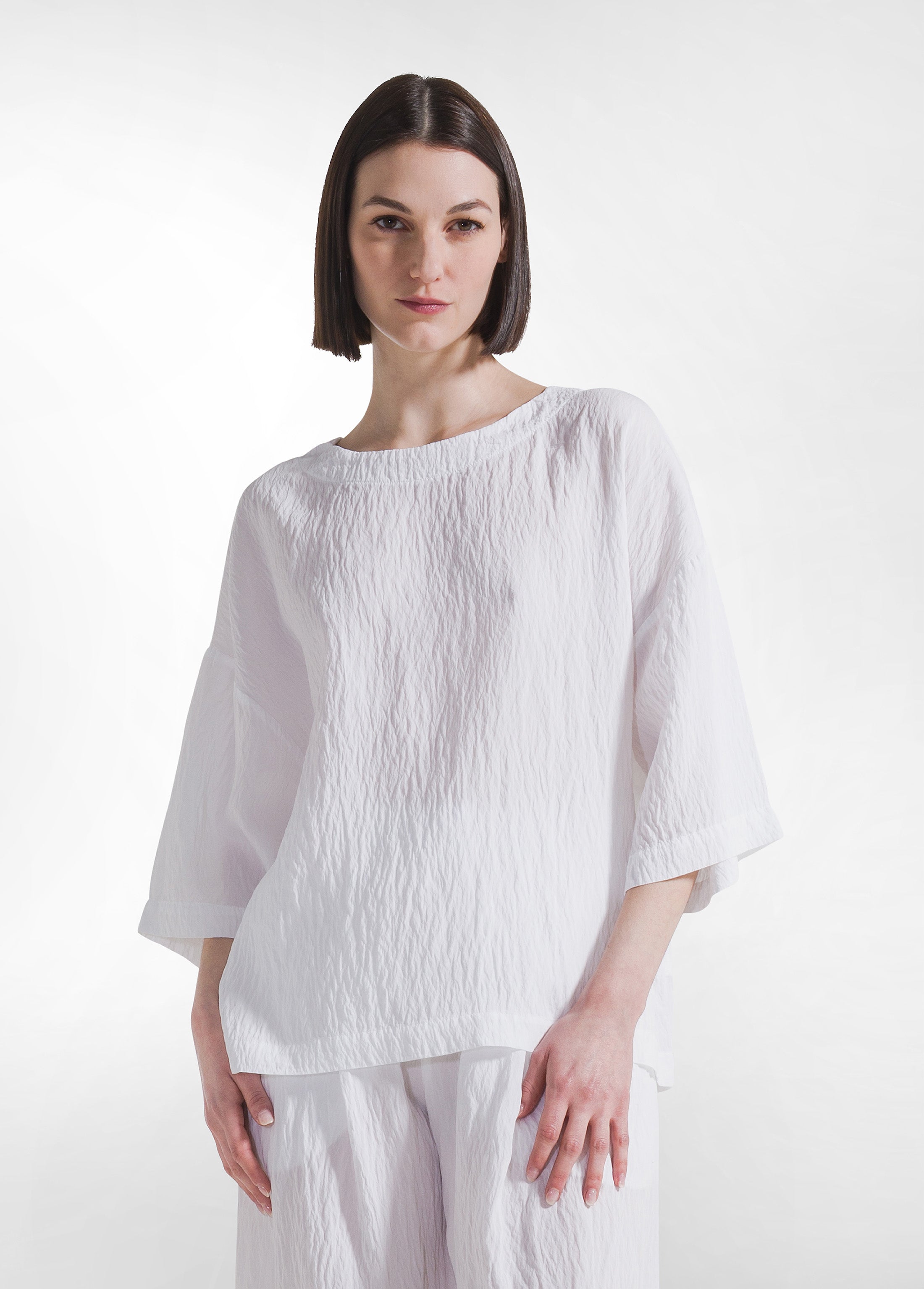 deha-completo-t-shirt-ampia-e-pantaloni-larghi-viscosa-stropicciata-bianco image 2