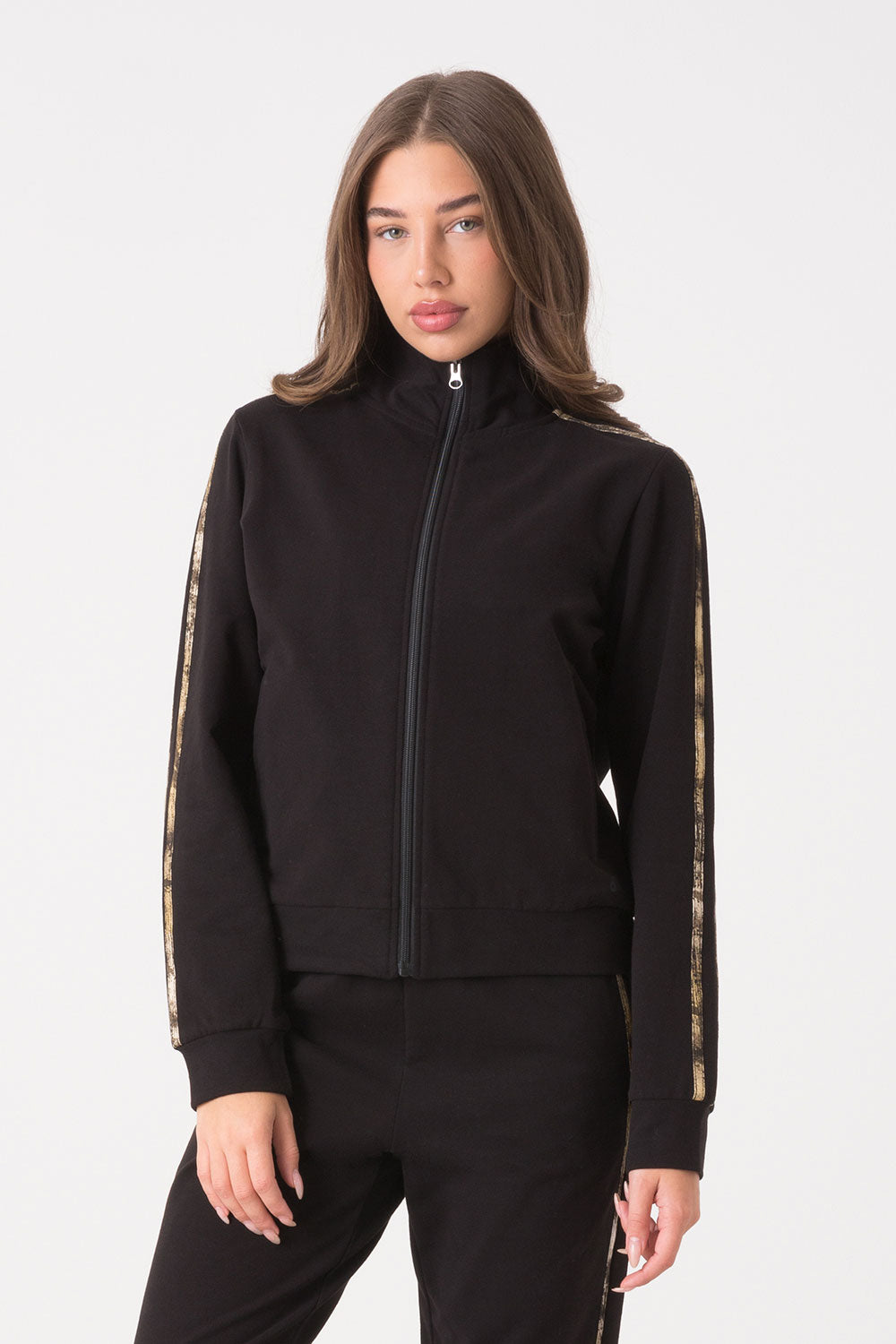 dimensione-danza-felpa-donna-full-zip-collo-alto-con-bande-animalier image 6