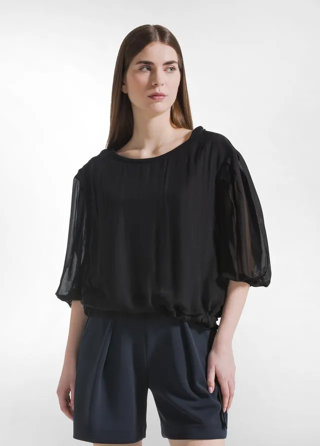 deha-d42491-t-shirt-ampia-cotone-e-seta-nero-strati-sovrapposti image 1