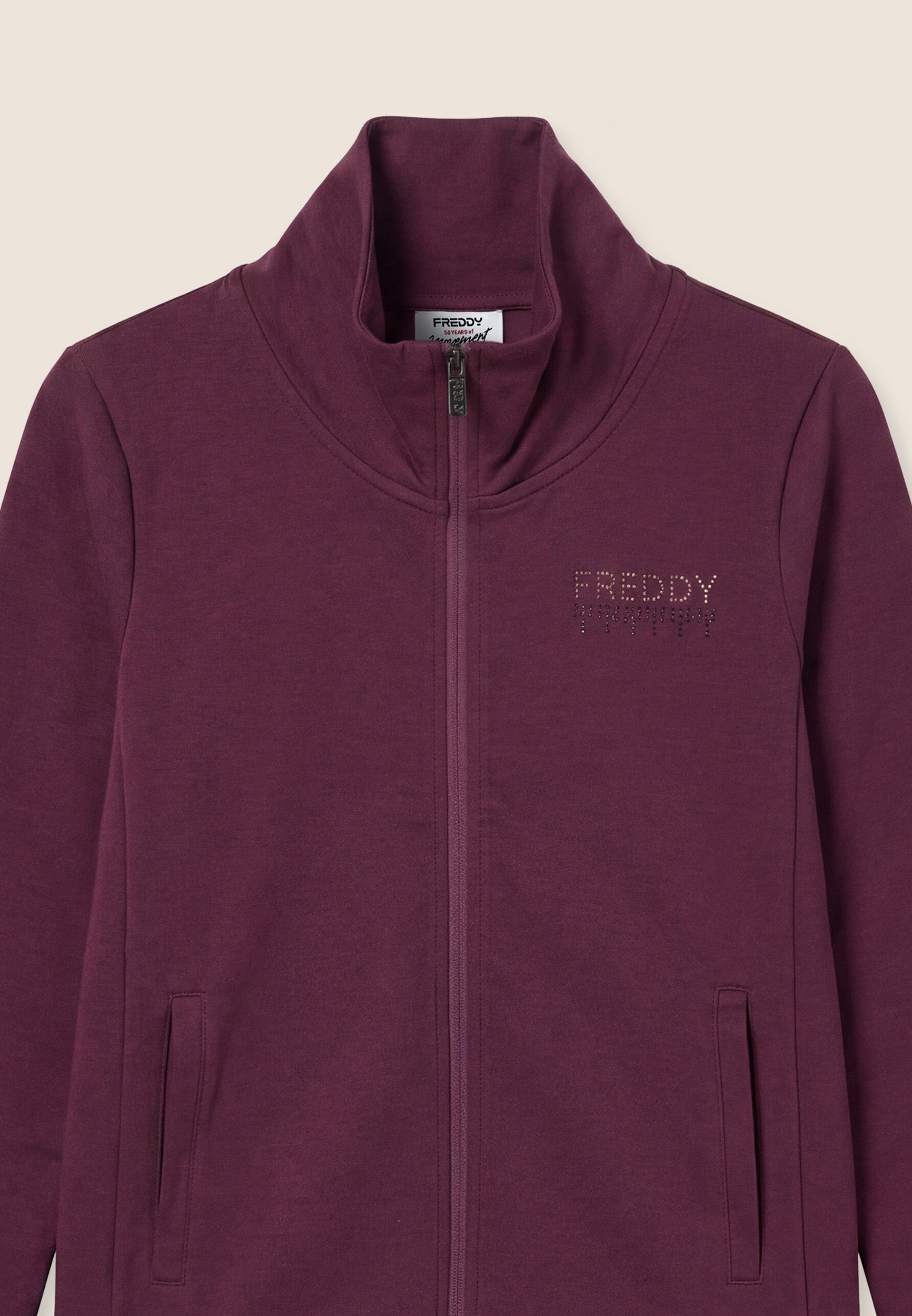 freddy-tuta-sportiva-donna-zip-collo-alto-dettagli-strass image 3