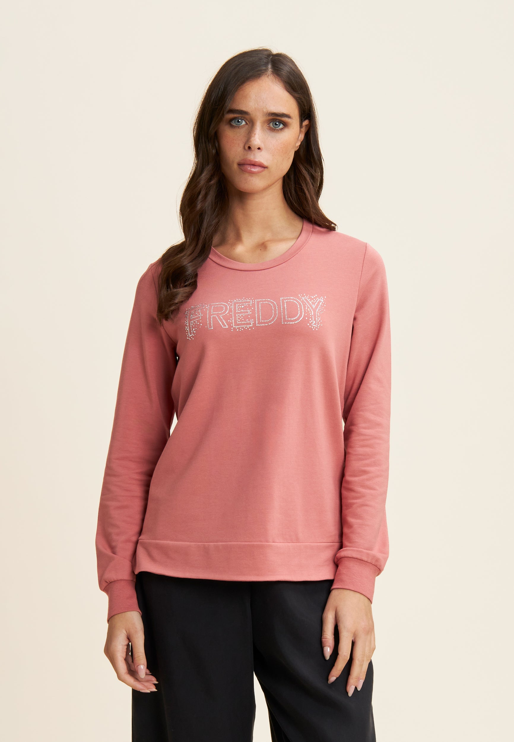 freddy-felpa-girocollo-donna-logo-freddy-in-strass image 1