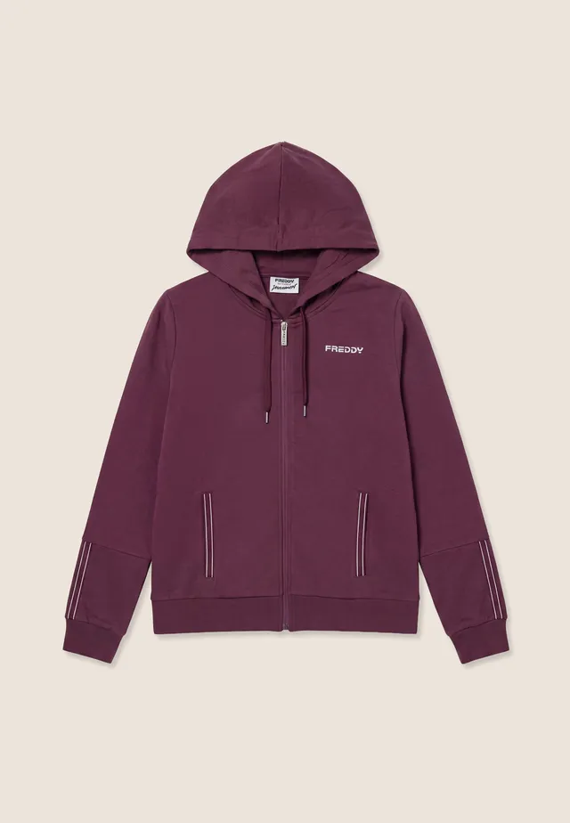 freddy-felpa-con-cappuccio-e-zip-con-finiture-elastiche-logate image 1