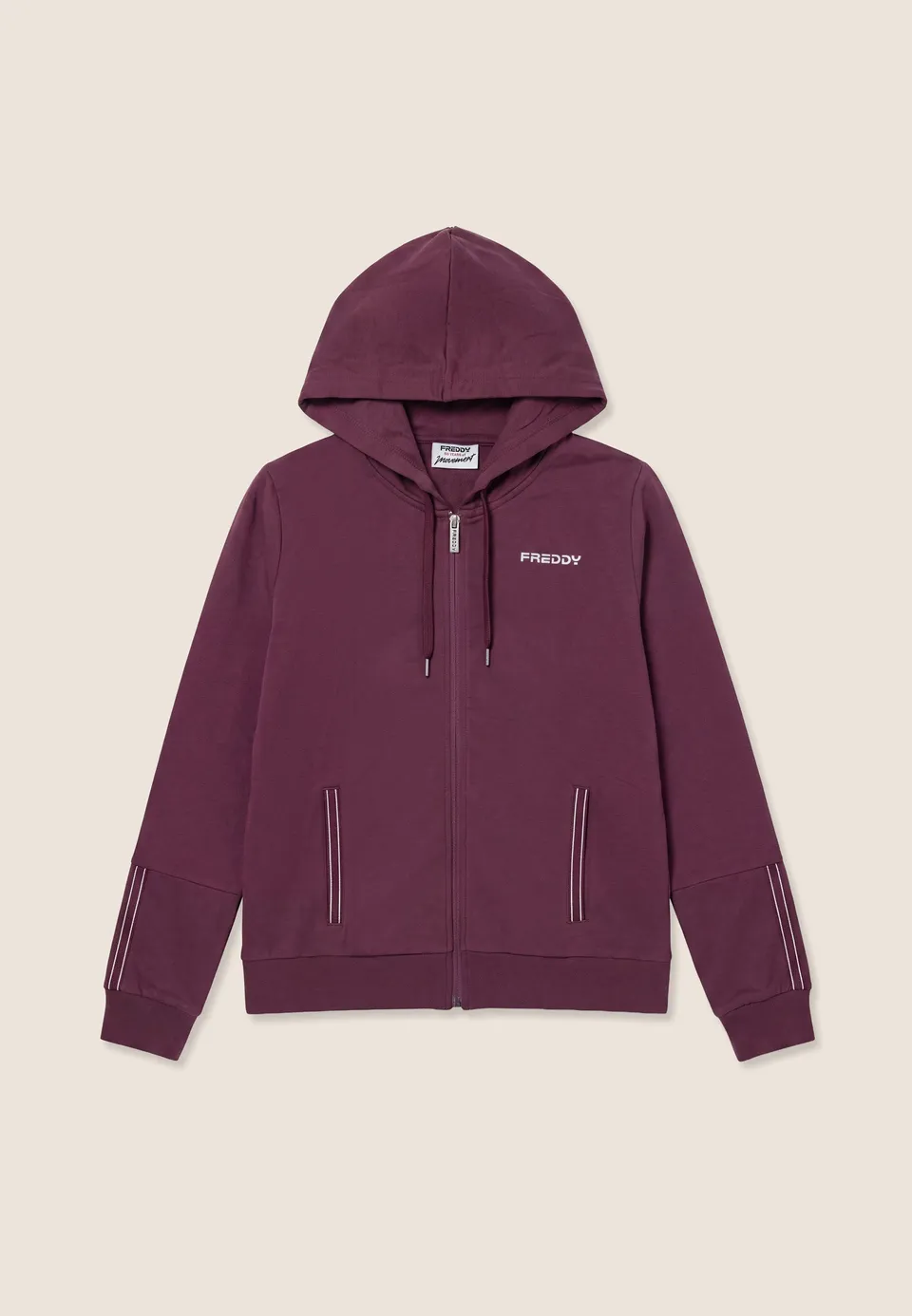 freddy-felpa-con-cappuccio-e-zip-con-finiture-elastiche-logate image 1