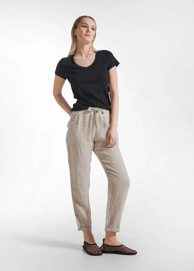 deha-pantaloni-in-lino-beige-pantaloni-estivi-100-lino image 1