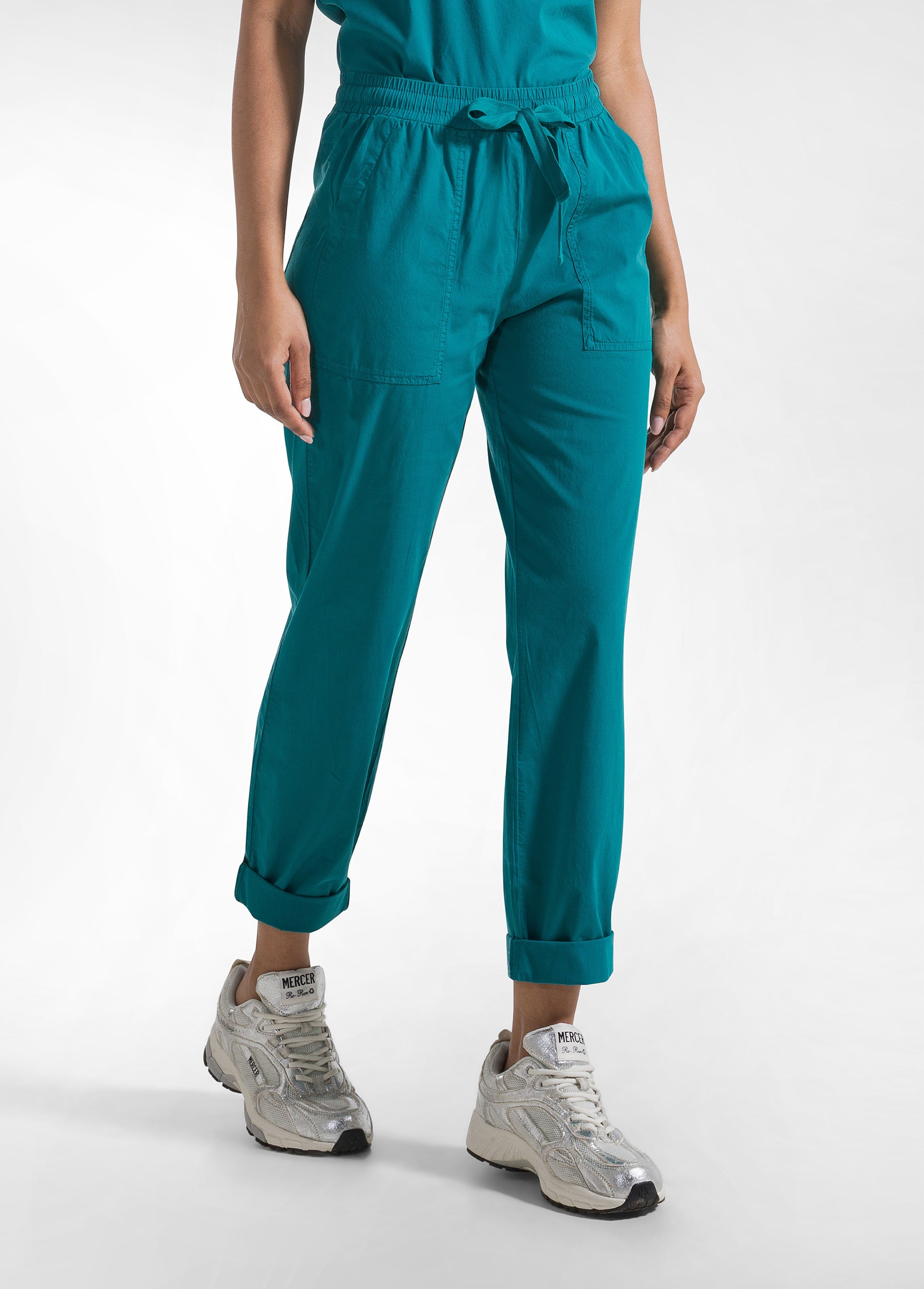 deha-pantaloni-dritti-in-popline-elasticizzato-verde-d42556 image 2
