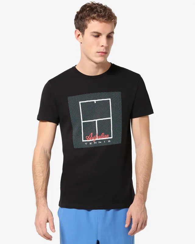 australian-tennis-court-t-shirt-maglietta-cotone-nera image 1