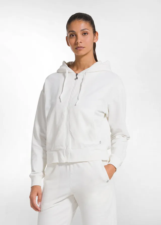 deha-felpa-con-zip-e-cappuccio-in-cotone-stretch-bianca image 1
