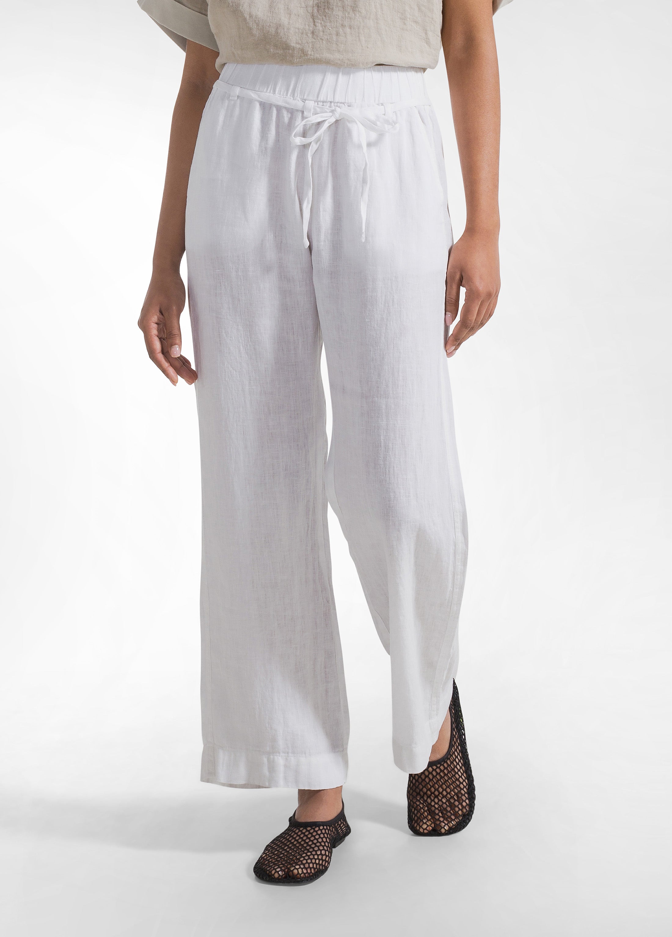 deha-pantaloni-dritti-in-lino-effetto-sfumato-bianco image 2