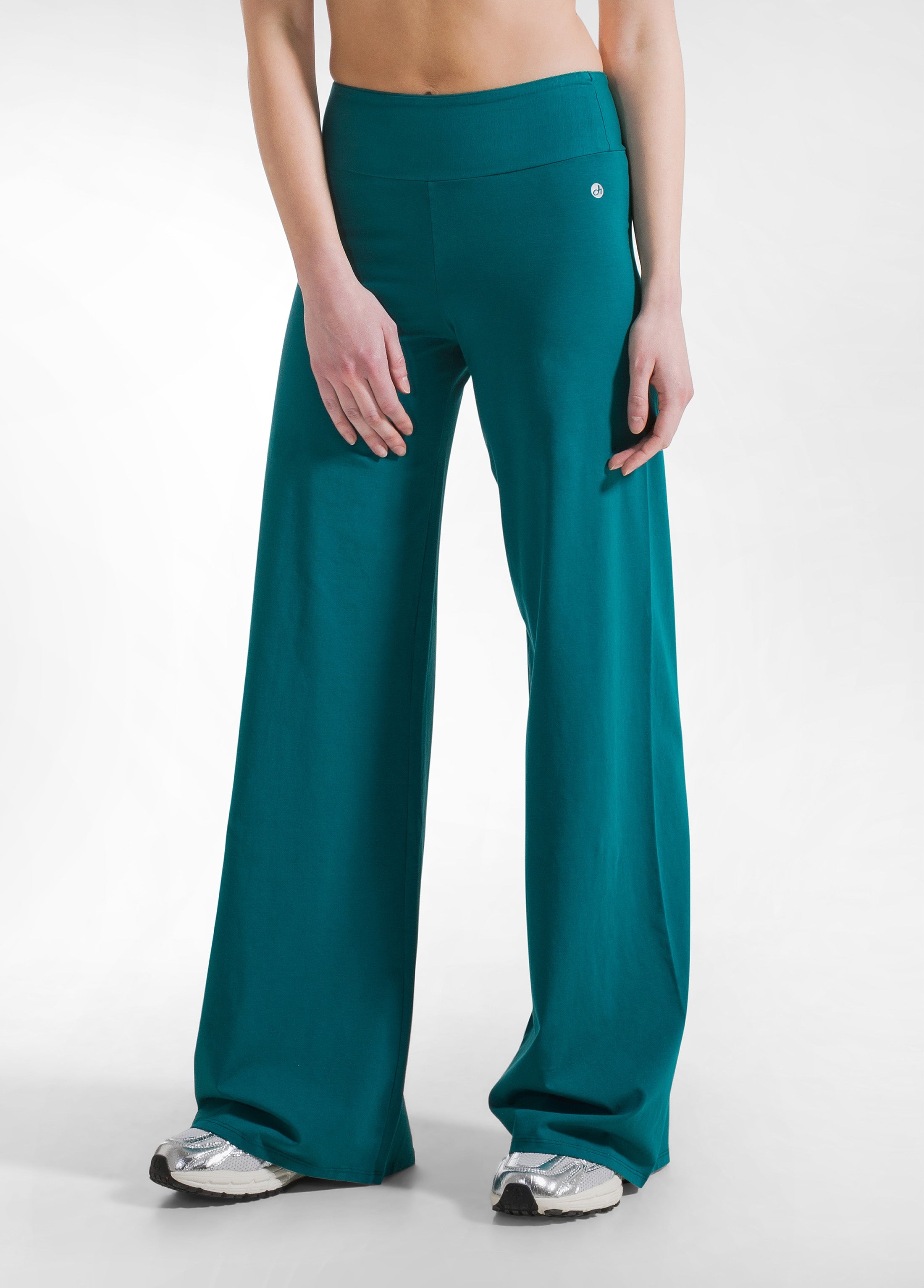 deha-pantaloni-ampi-jersey-stretch-tinta-unita-verde image 2