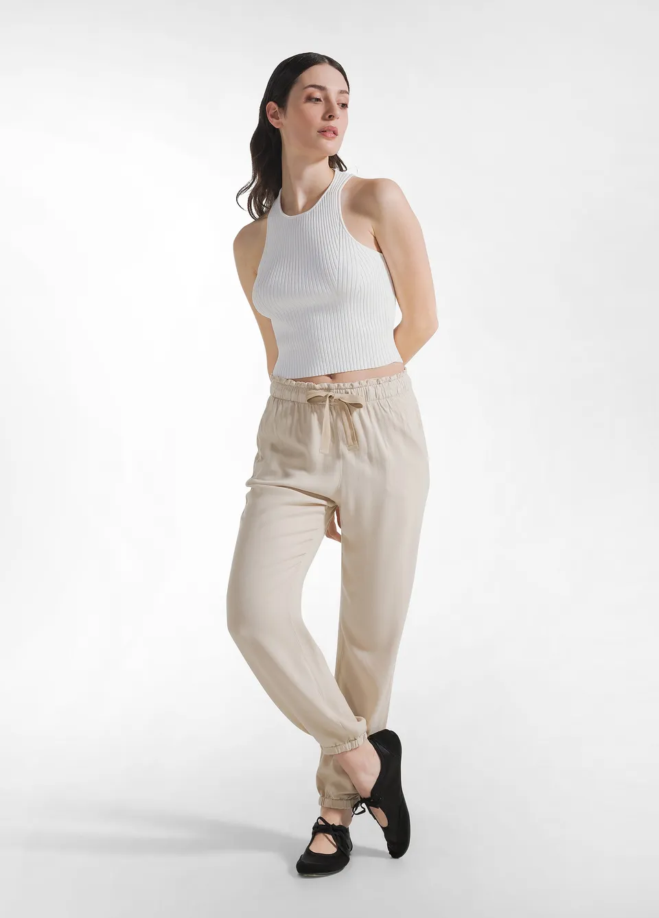 deha-pantalone-jogger-beige-in-viscosa-crepe image 1