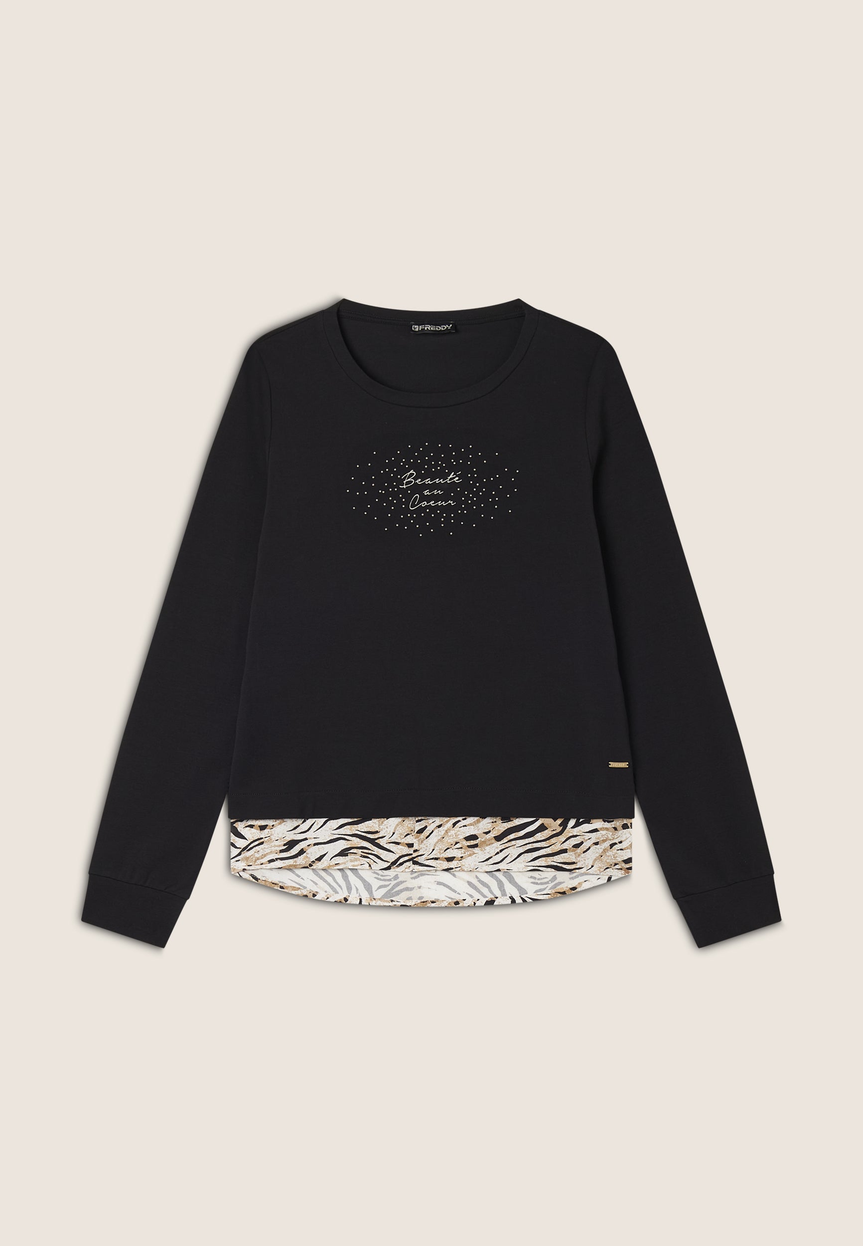 freddy-felpa-donna-regular-fit-con-inserto-effetto-camicia-e-strass-dorati image 5