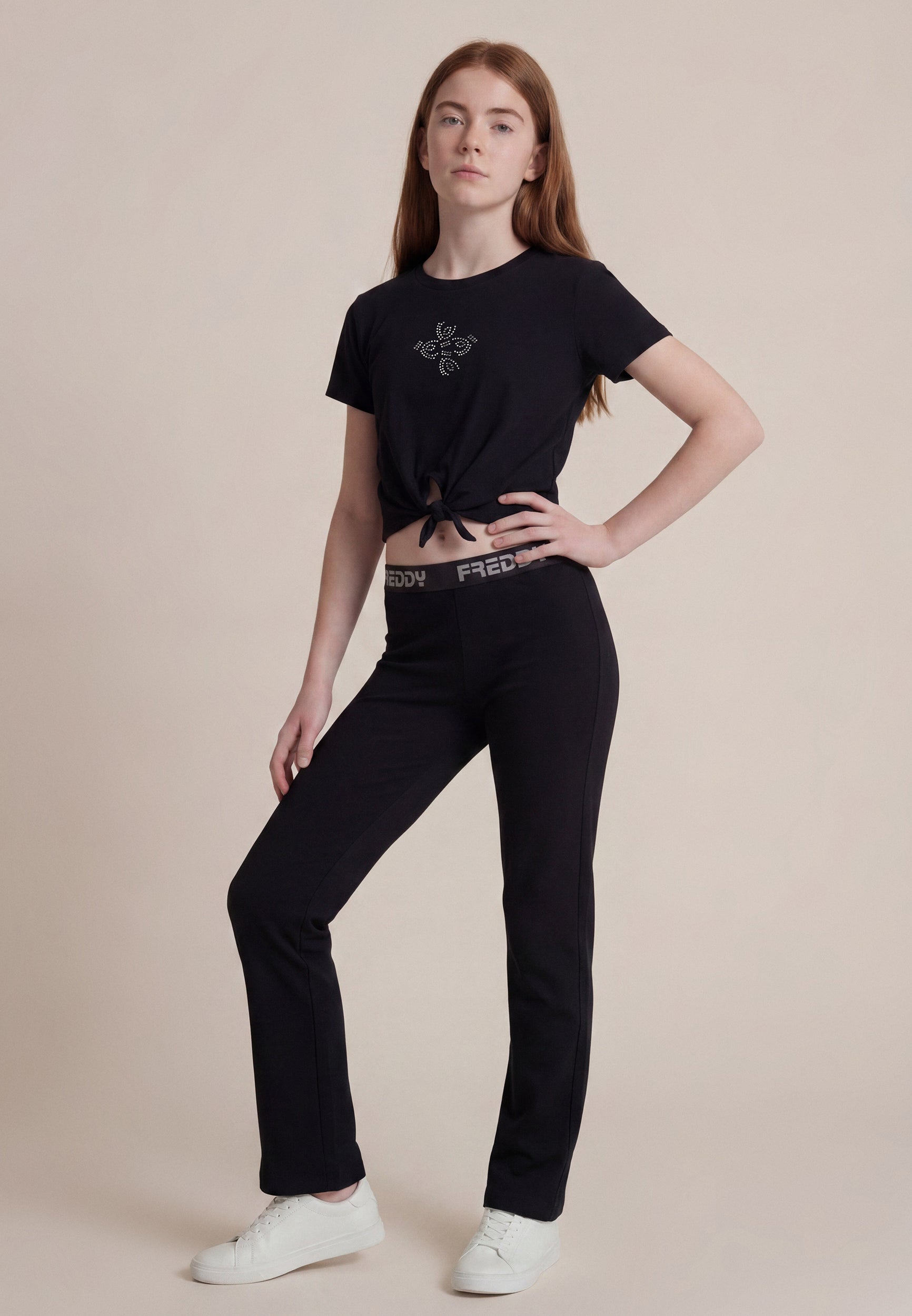 freddy-t-shirt-cropped-con-nodo-e-strass-bambina-e-ragazza image 2