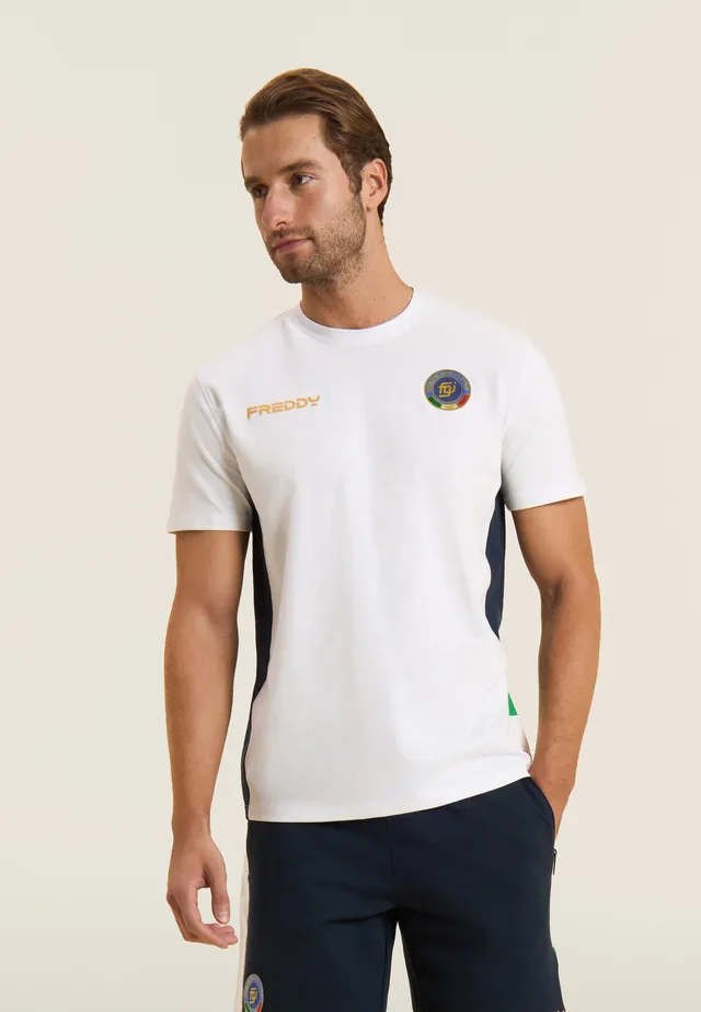 freddy-t-shirt-uomo-italia-fgi-bianca-con-inserti-blu image 1
