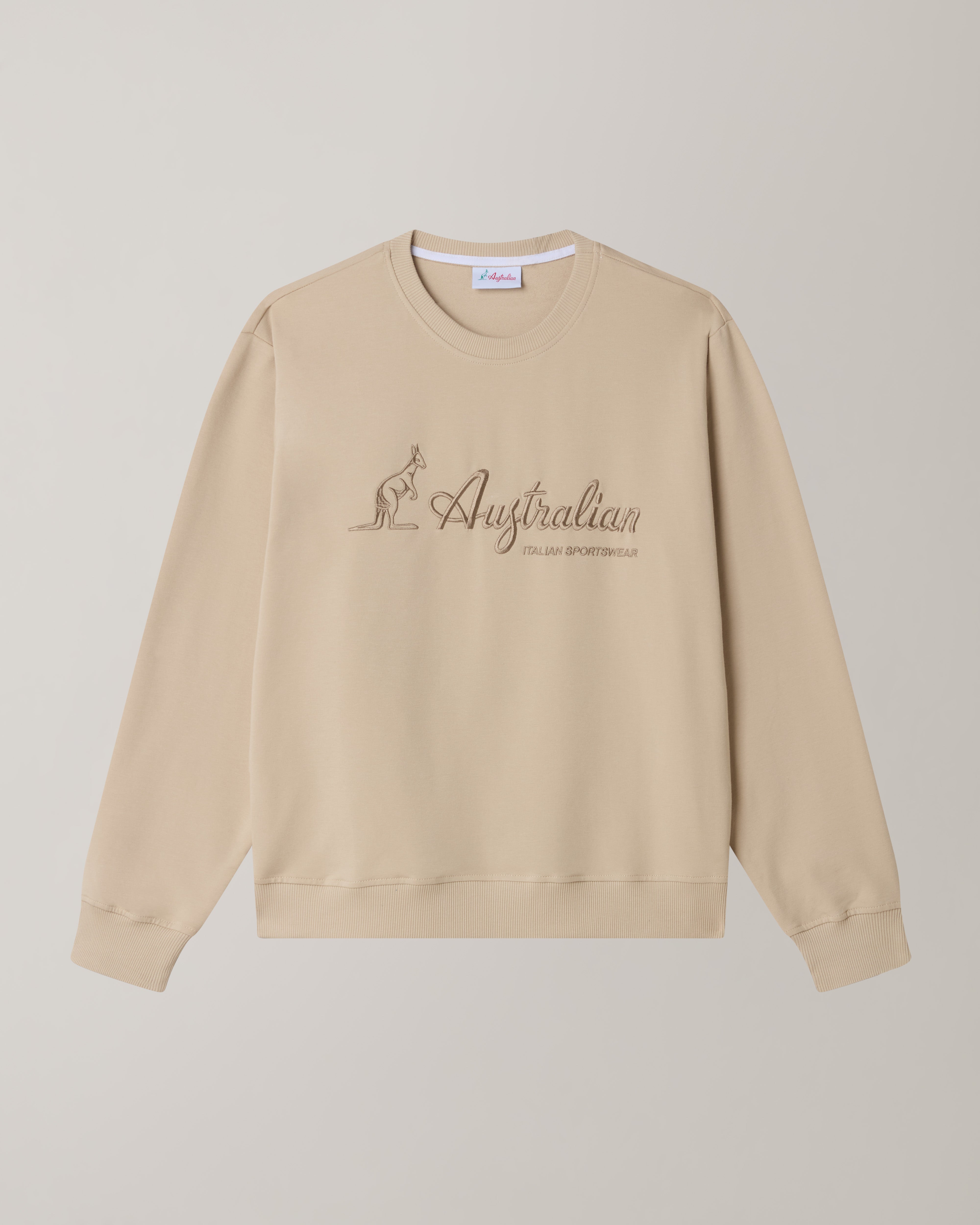 australian-statement-logo-crewneck-felpa-girocollo-sabbia-made-in-italy image 5