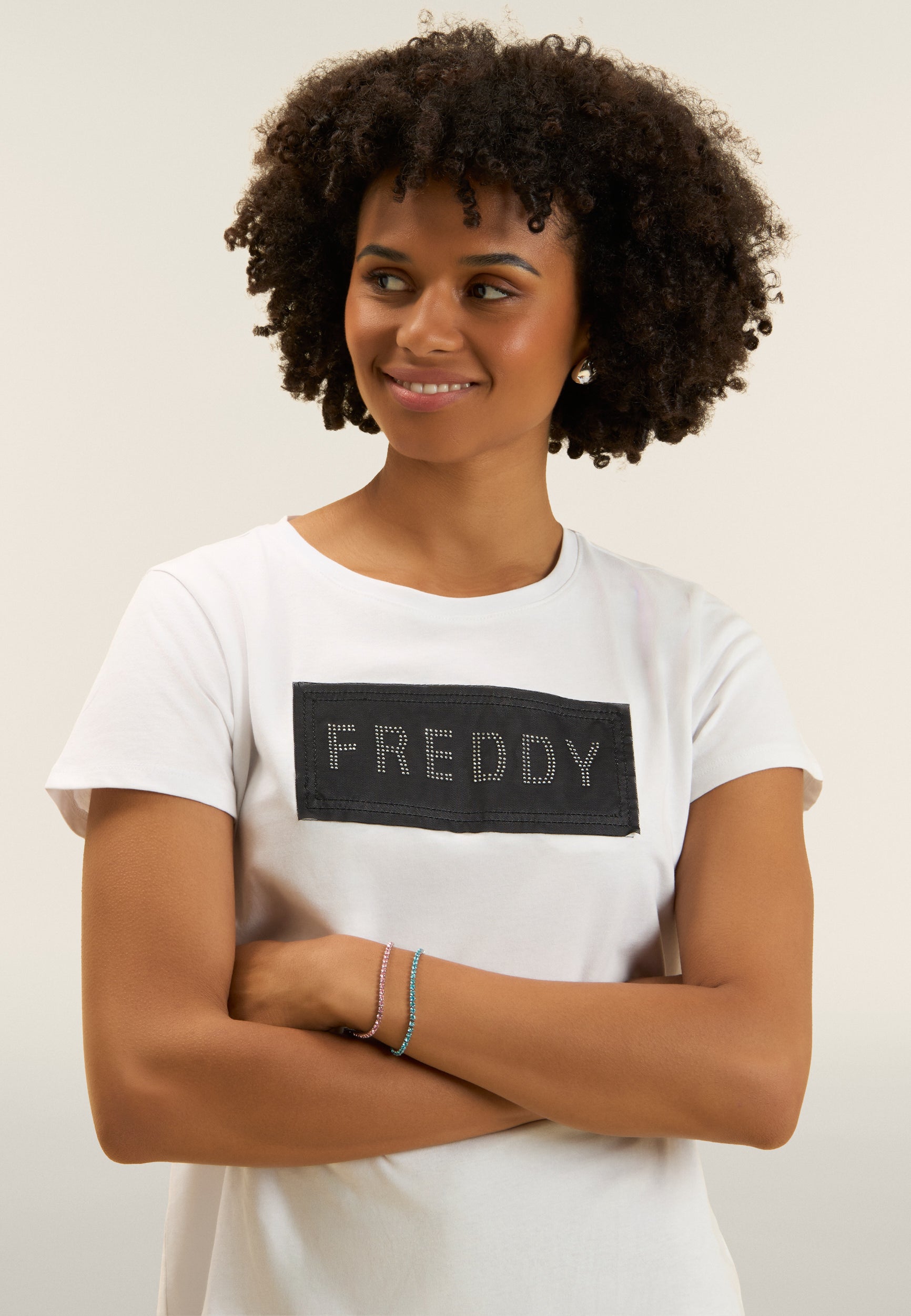 freddy-t-shirt-donna-cotone-supima-con-strass-e-inserto-mesh image 4