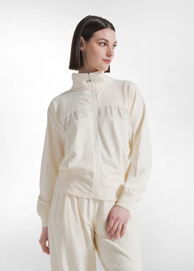 deha-felpa-con-zip-e-dettaglio-viscosa-effetto-stropicciato-bianco image 1