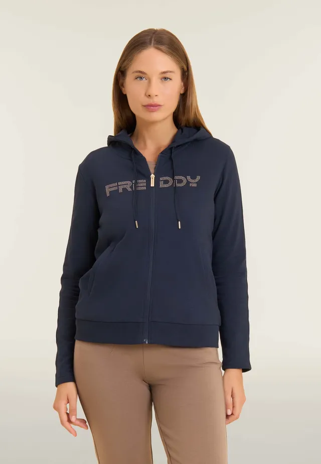 freddy-felpa-donna-con-zip-cappuccio-e-banda-logata-strass image 1