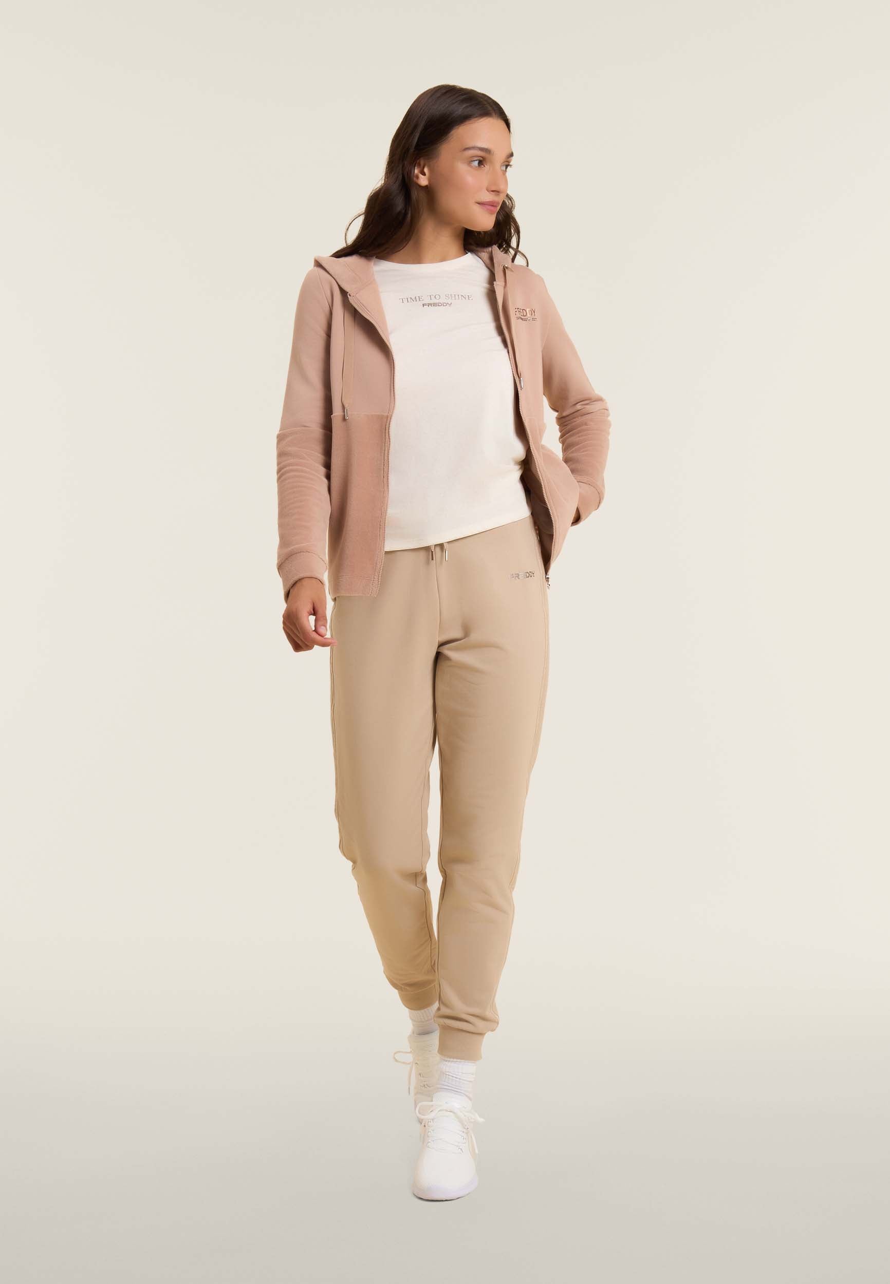 freddy-felpa-donna-full-zip-con-cappuccio-e-fondo-in-velluto image 2